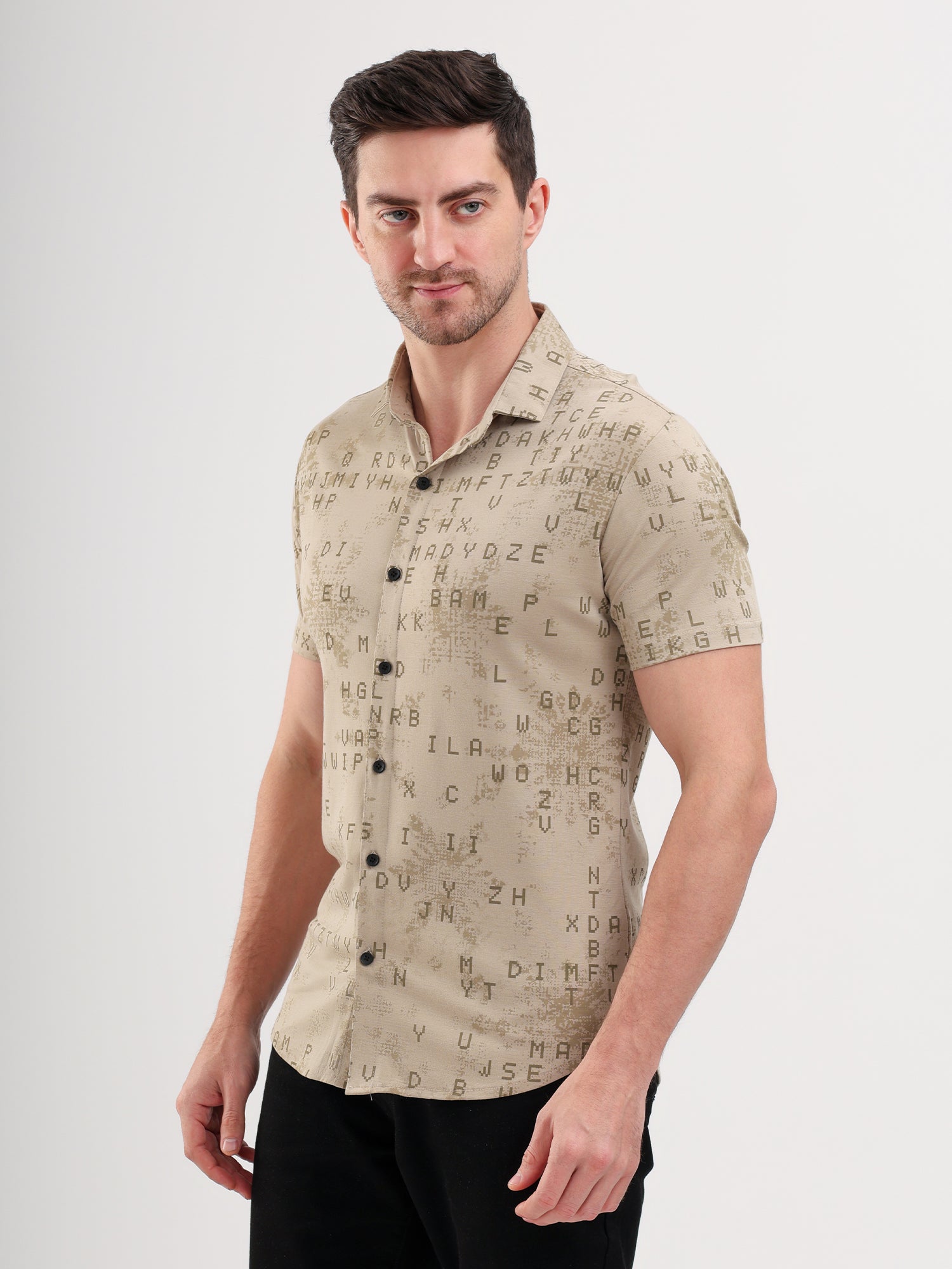 Sparky Solid Slim Fit Cotton Casual Shirt Half Sleeve | Summer Plus Size Beige Color