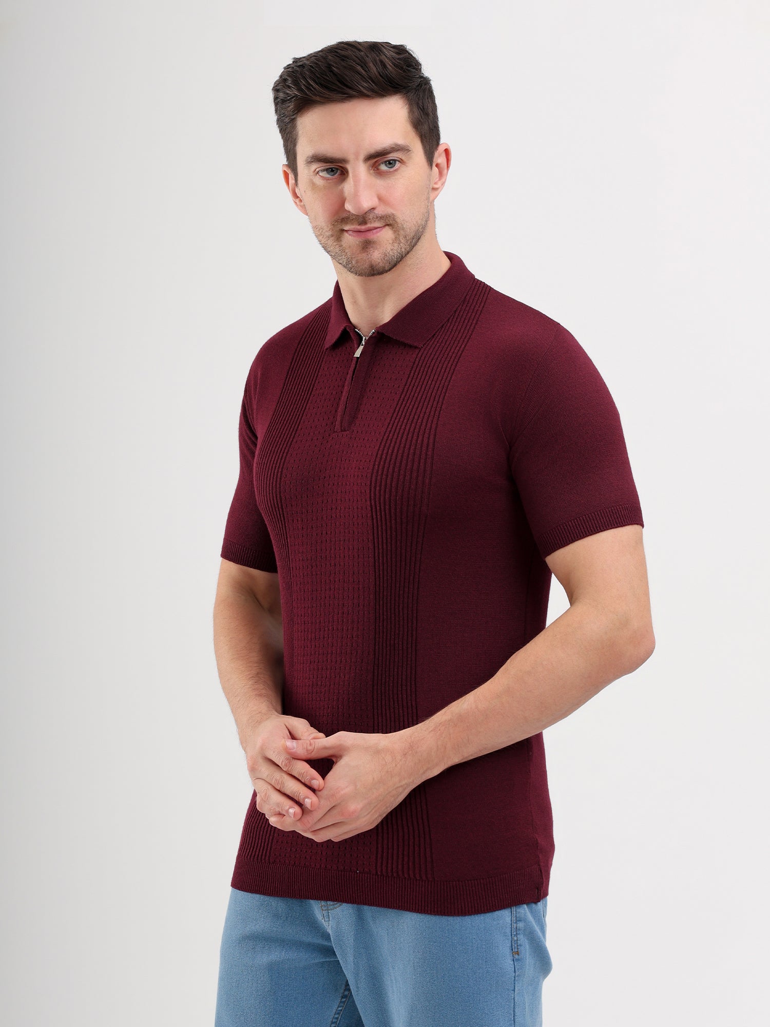Sparky Solid Slim Fit Cotton Formal Polo Tshirt Half Sleeve | Summer Plus Size Burgundy Color