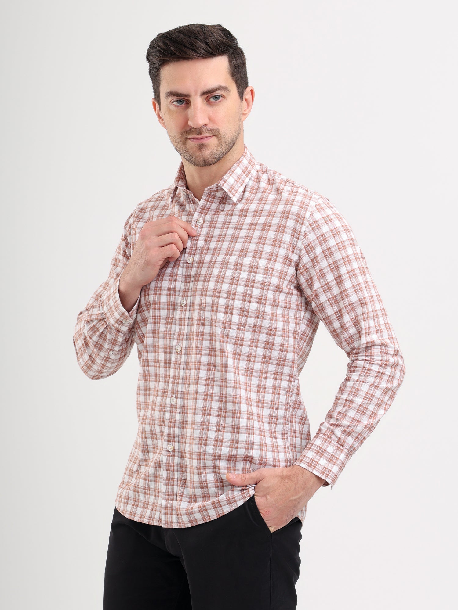 Sparky Solid Regular Fit Cotton Casual Shirt Full Sleeve | Summer Plus Size Brown Color