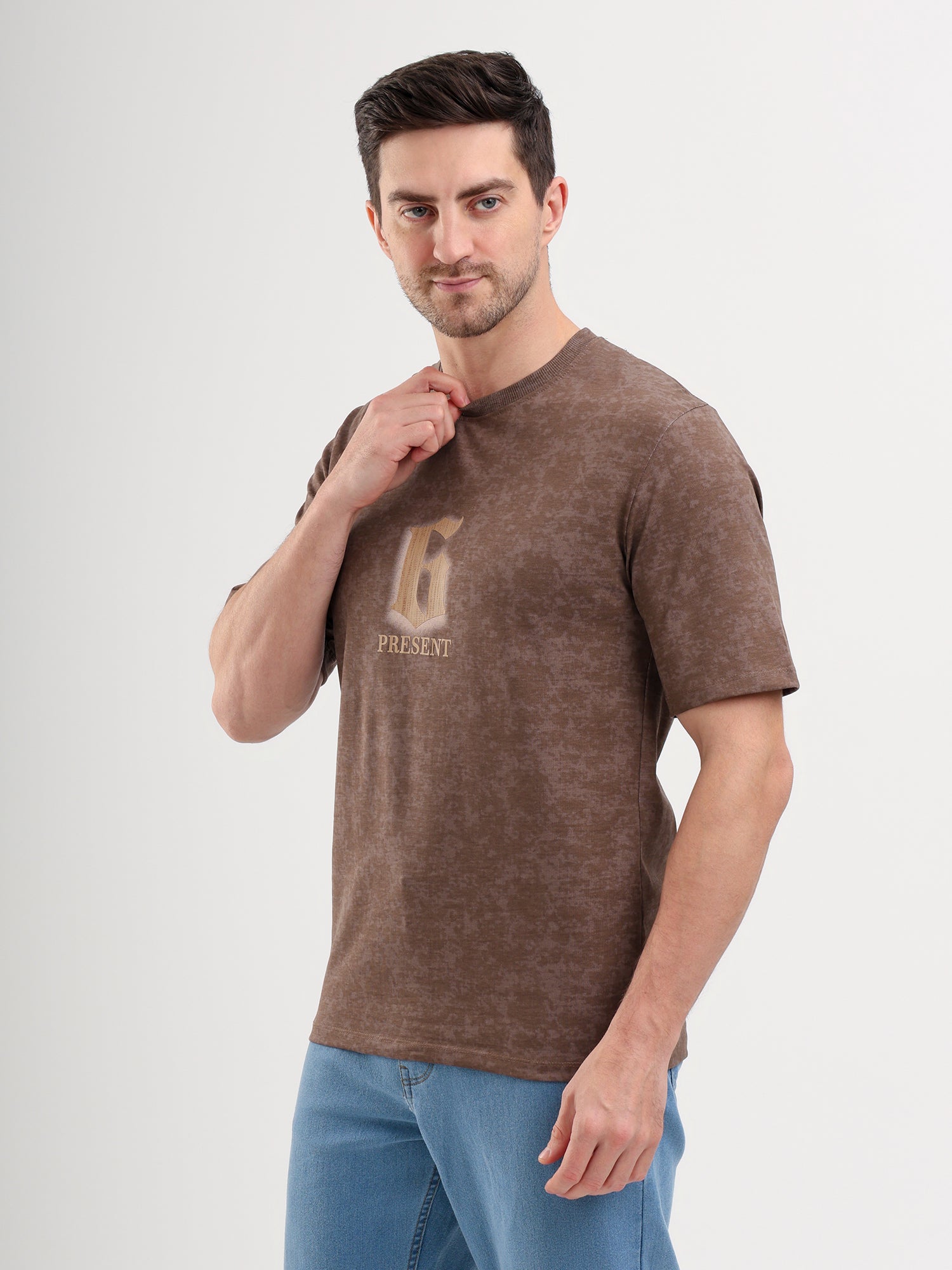Sparky Solid Slim Fit Cotton Formal T-Shirt Half Sleeve | Summer Plus Size Brown Color