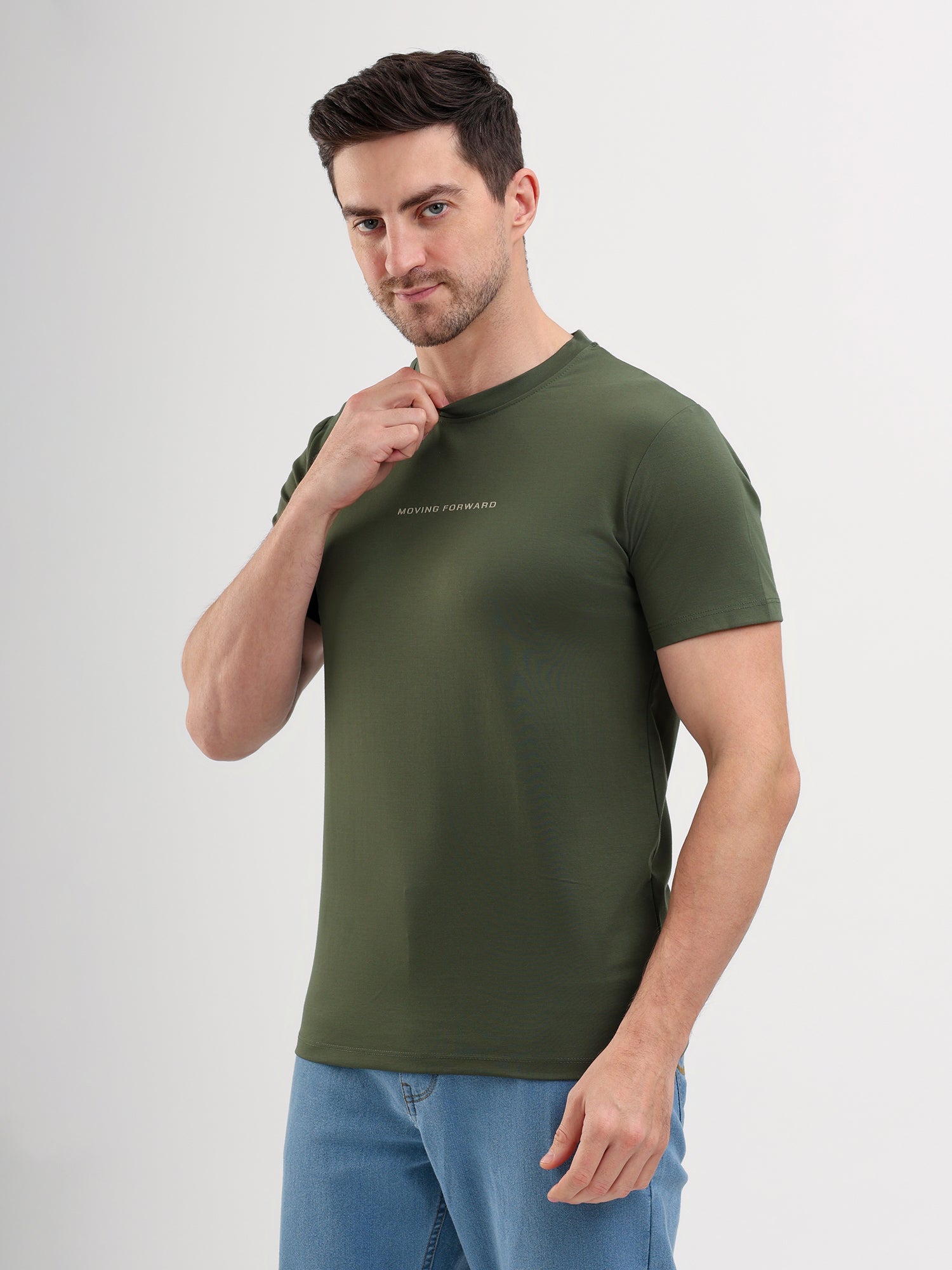Sparky Solid Slim Fit Cotton Formal T-Shirt Half Sleeve | Summer Plus Size Green Color