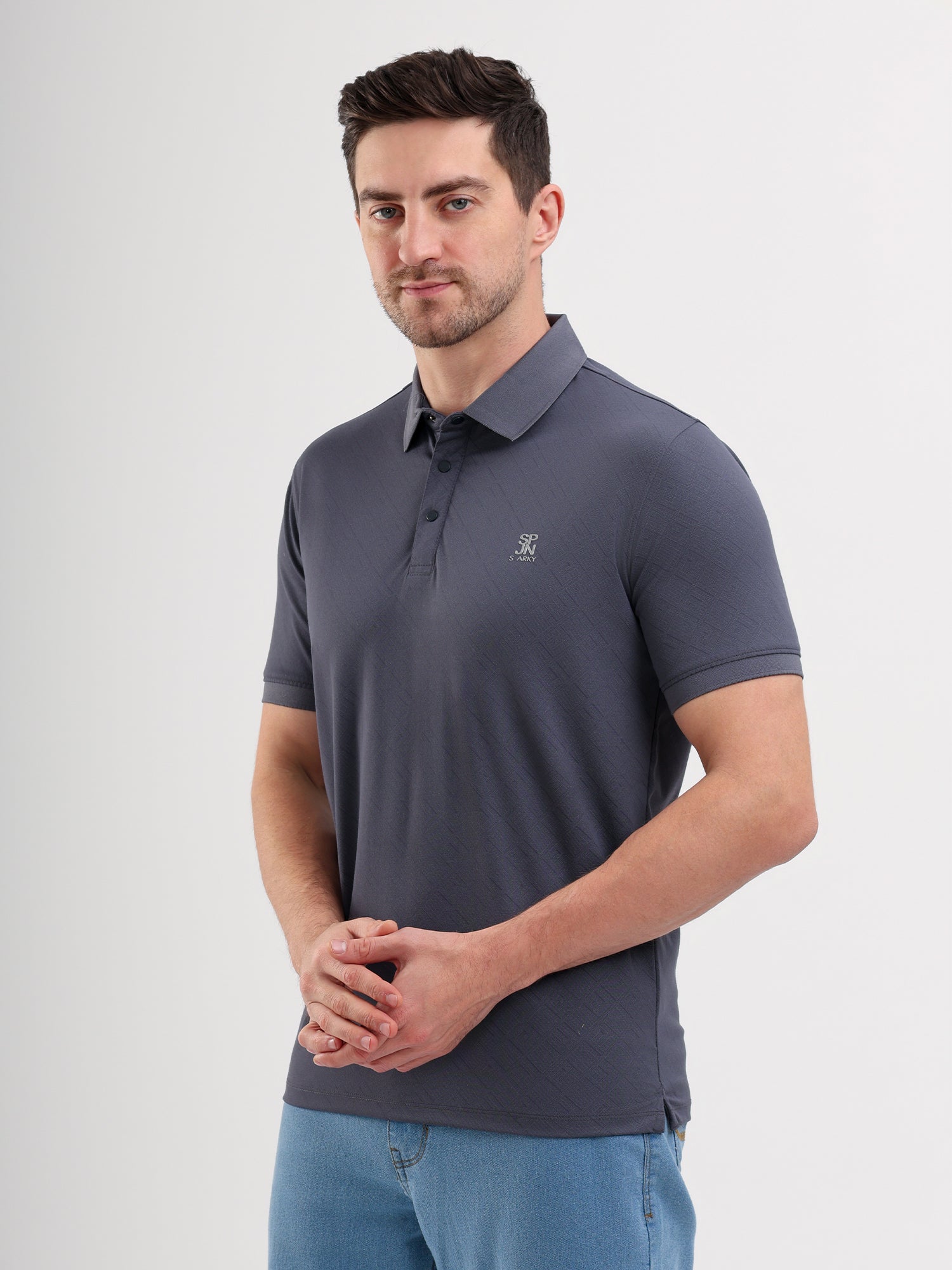 Sparky Solid Slim Fit Cotton Formal Polo Tshirt Half Sleeve | Summer Plus Size Grey Color