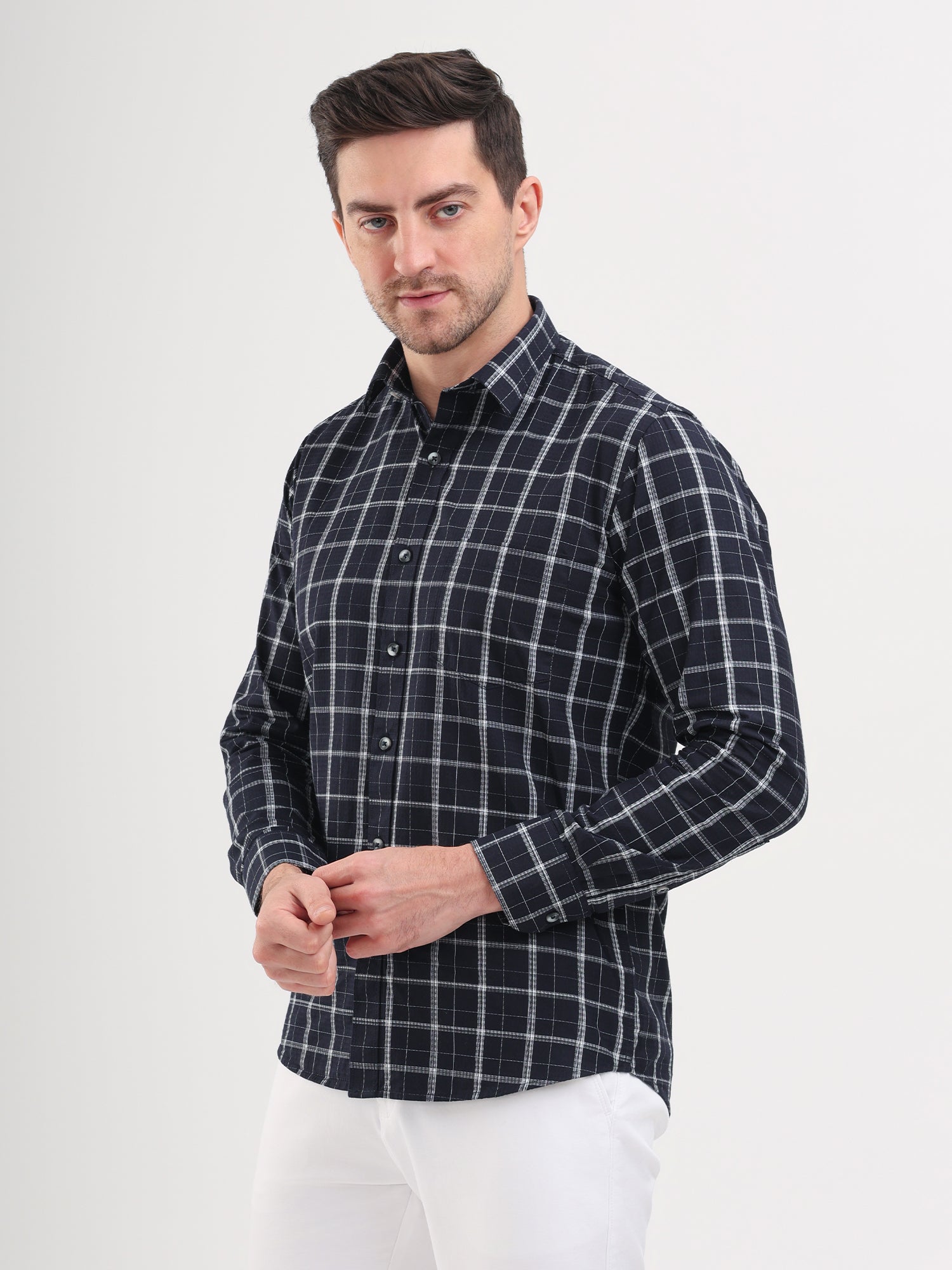 Sparky Solid Regular Fit Cotton Casual Shirt Full Sleeve | Summer Plus Size Black Color