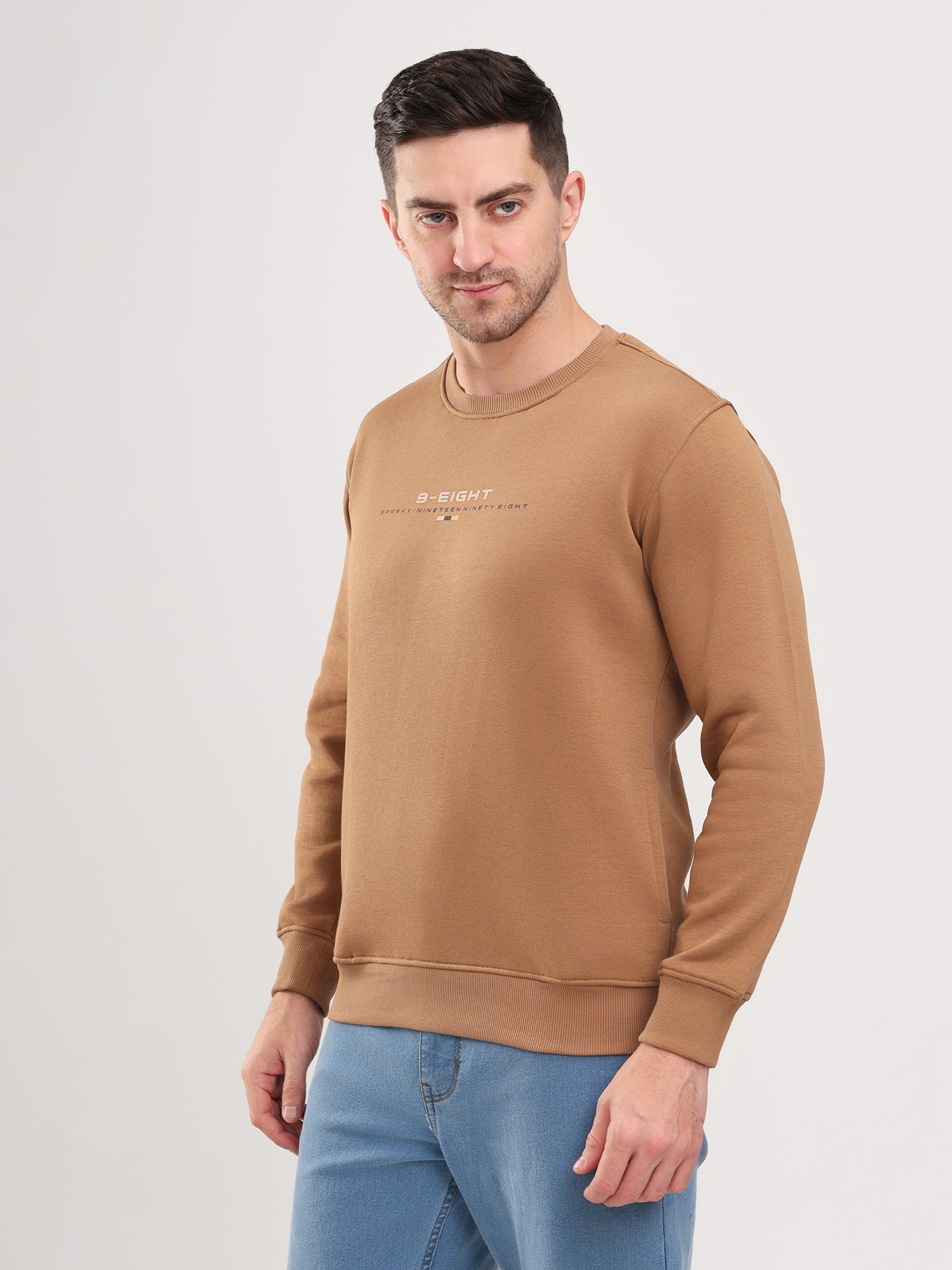 Men's Brown Solid  Full Sleeves Sweatshirt