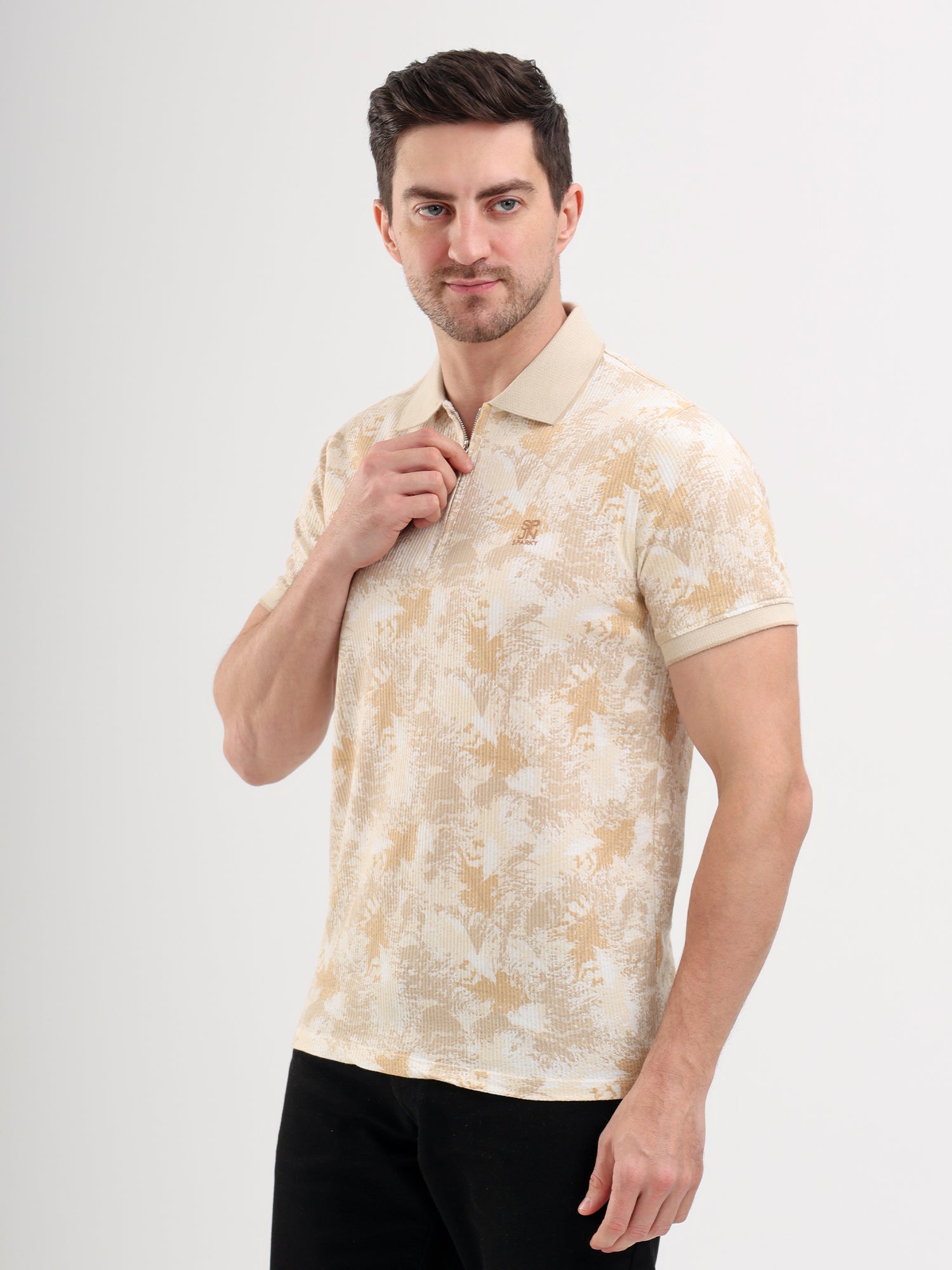 Sparky Solid Slim Fit Cotton Formal Polo Tshirt Half Sleeve | Summer Plus Size Beige Color