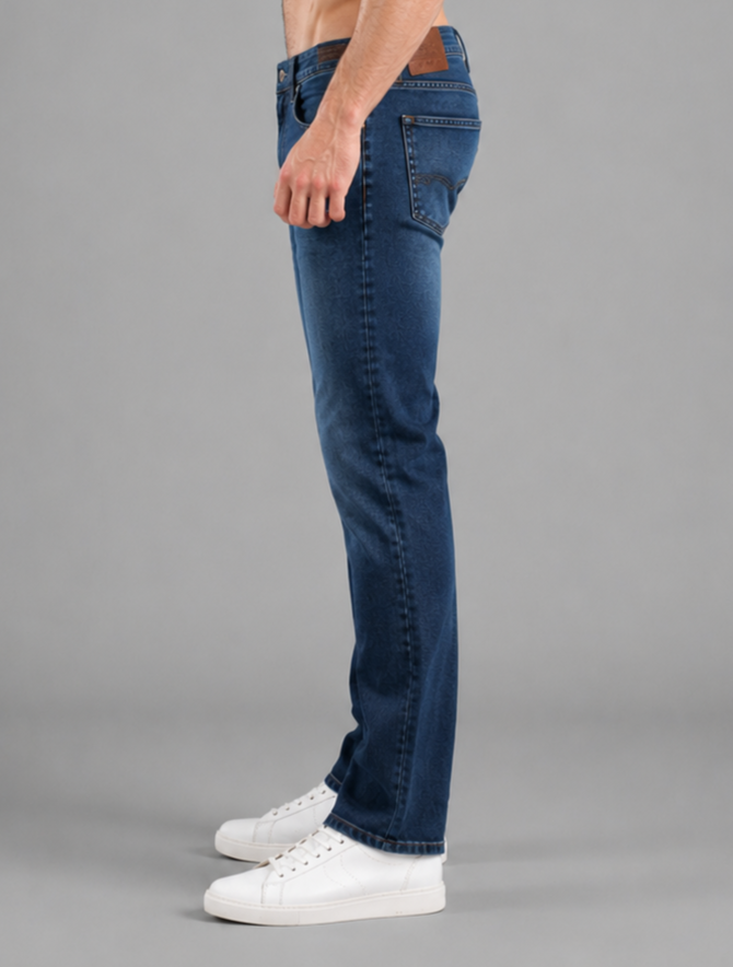 Men's Narrow Fit Stretch Denim Jeans | Mid Rise | Casual Blue Jeans for Men