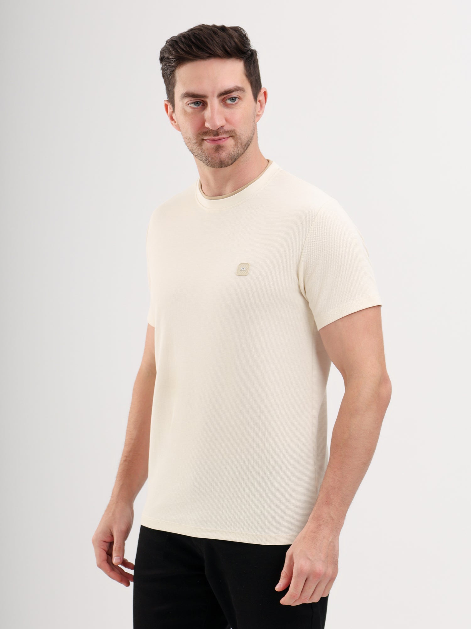 Sparky Solid Slim Fit Cotton Formal T-Shirt Half Sleeve | Summer Plus Size Cream Color