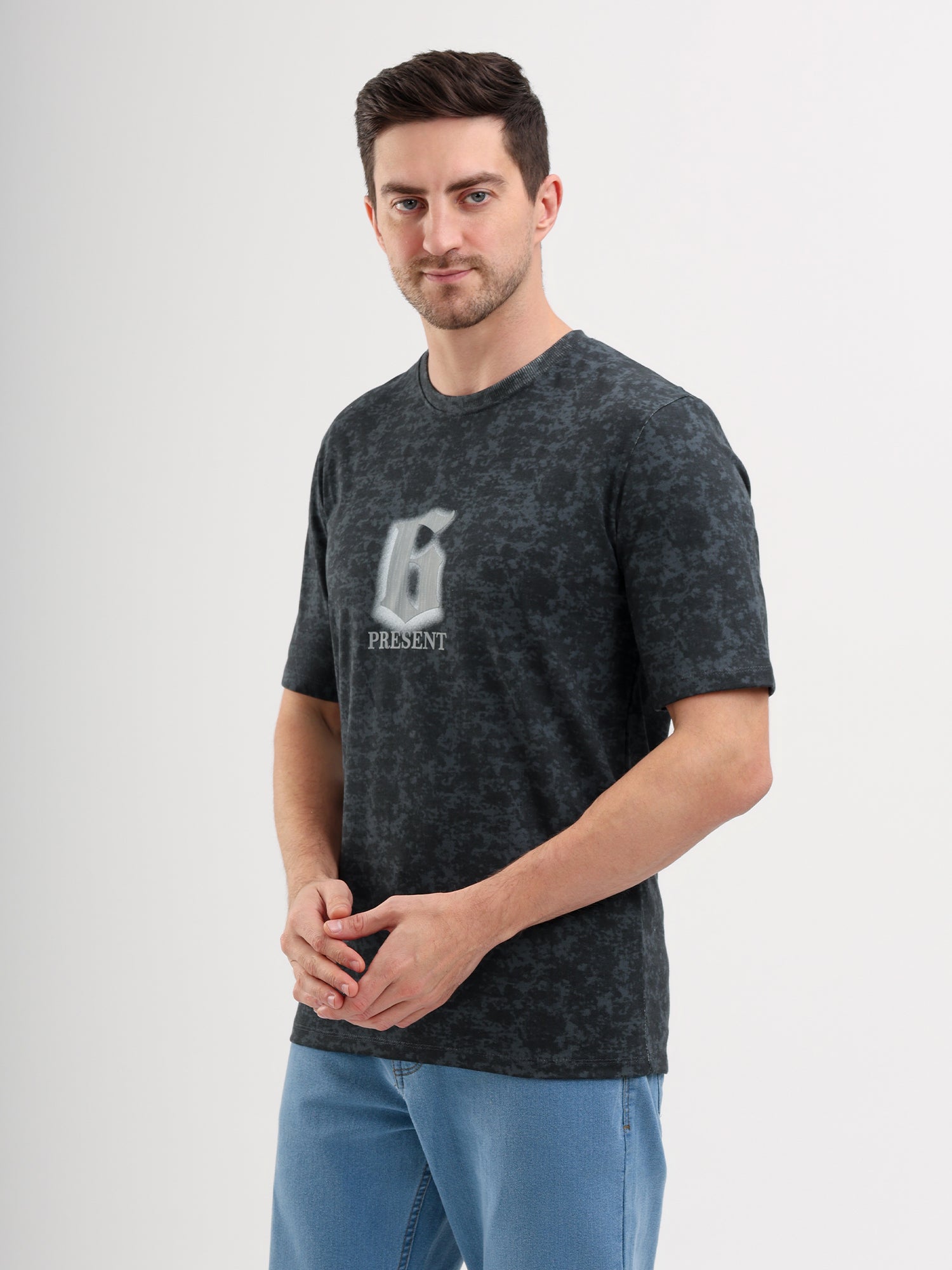 Sparky Solid Slim Fit Cotton Formal T-Shirt Half Sleeve | Summer Plus Size Black Color