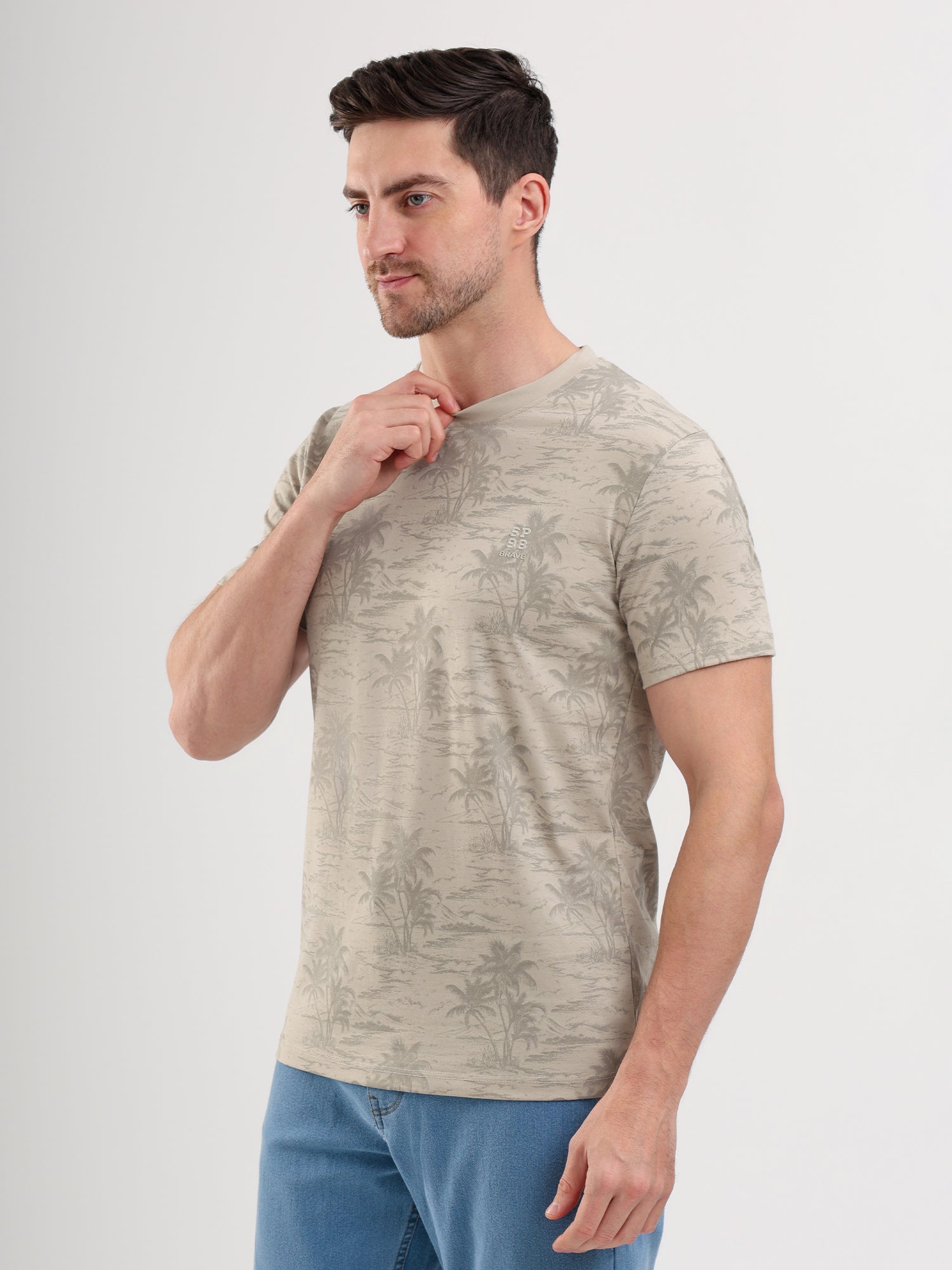 Sparky Solid Slim Fit Cotton Formal T-Shirt Half Sleeve | Summer Plus Size Olive Color