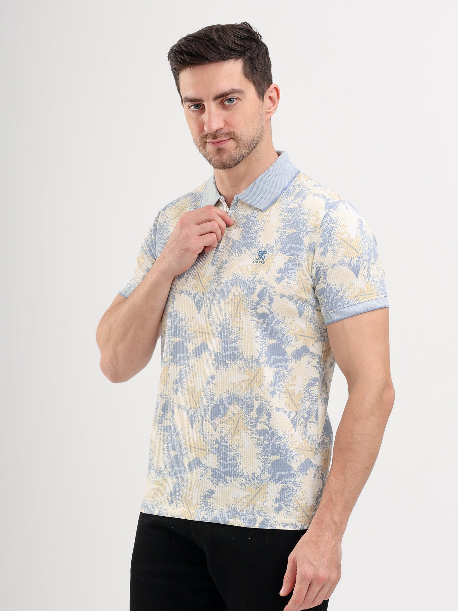 Sparky Solid Slim Fit Cotton Formal Polo Tshirt Half Sleeve | Summer Plus Size Sky Blue Color