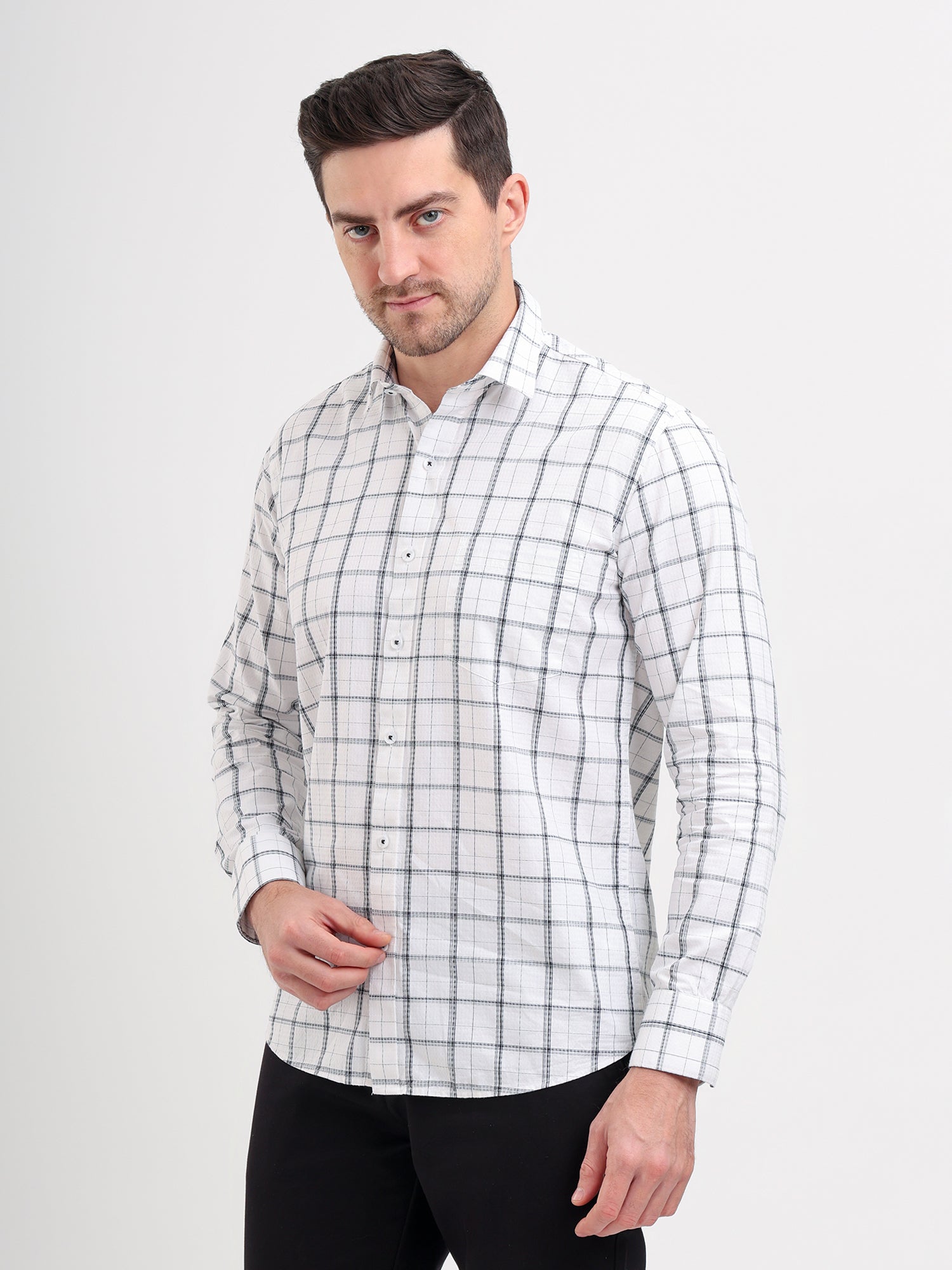 Sparky Solid Regular Fitcotton Casual Shirt Full Sleeve | Summer Plus Size White Color