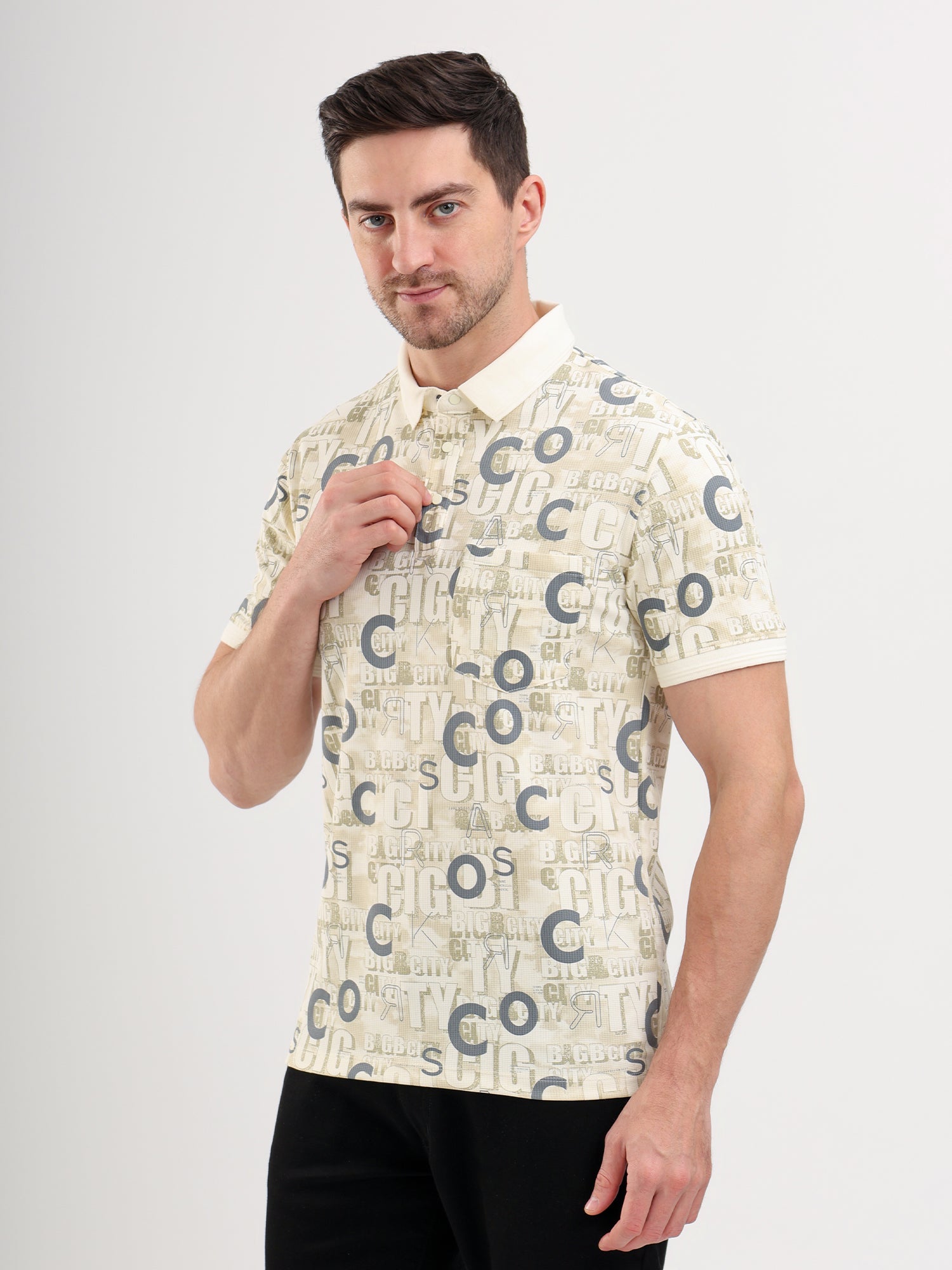 Sparky Solid Slim Fit Cotton Formal Polo Tshirt Half Sleeve | Summer Plus Size Cream Color