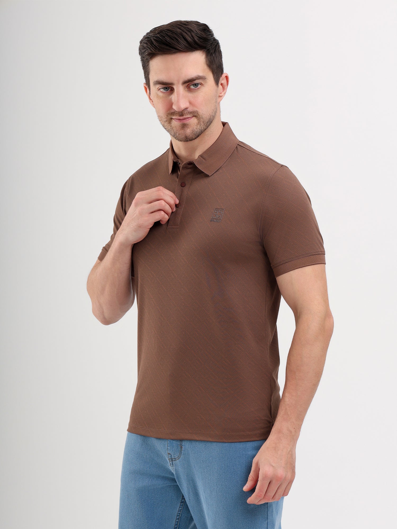 Sparky Solid Slim Fit Cotton Formal Polo Tshirt Half Sleeve | Summer Plus Size Brown Color