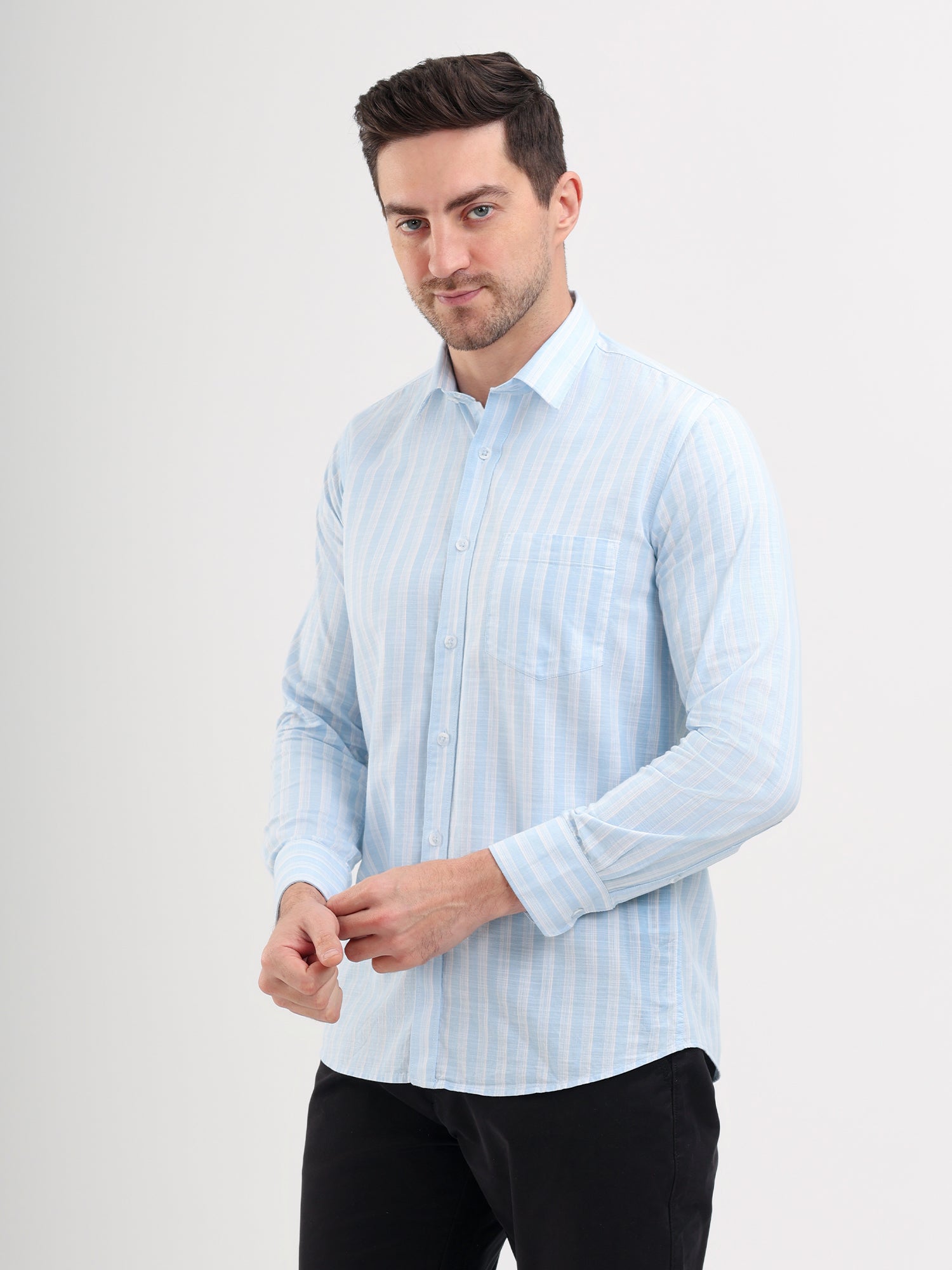 Sparky Solid Regular Fit Cotton Casual Shirt Full Sleeve | Summer Plus Size Sky Color