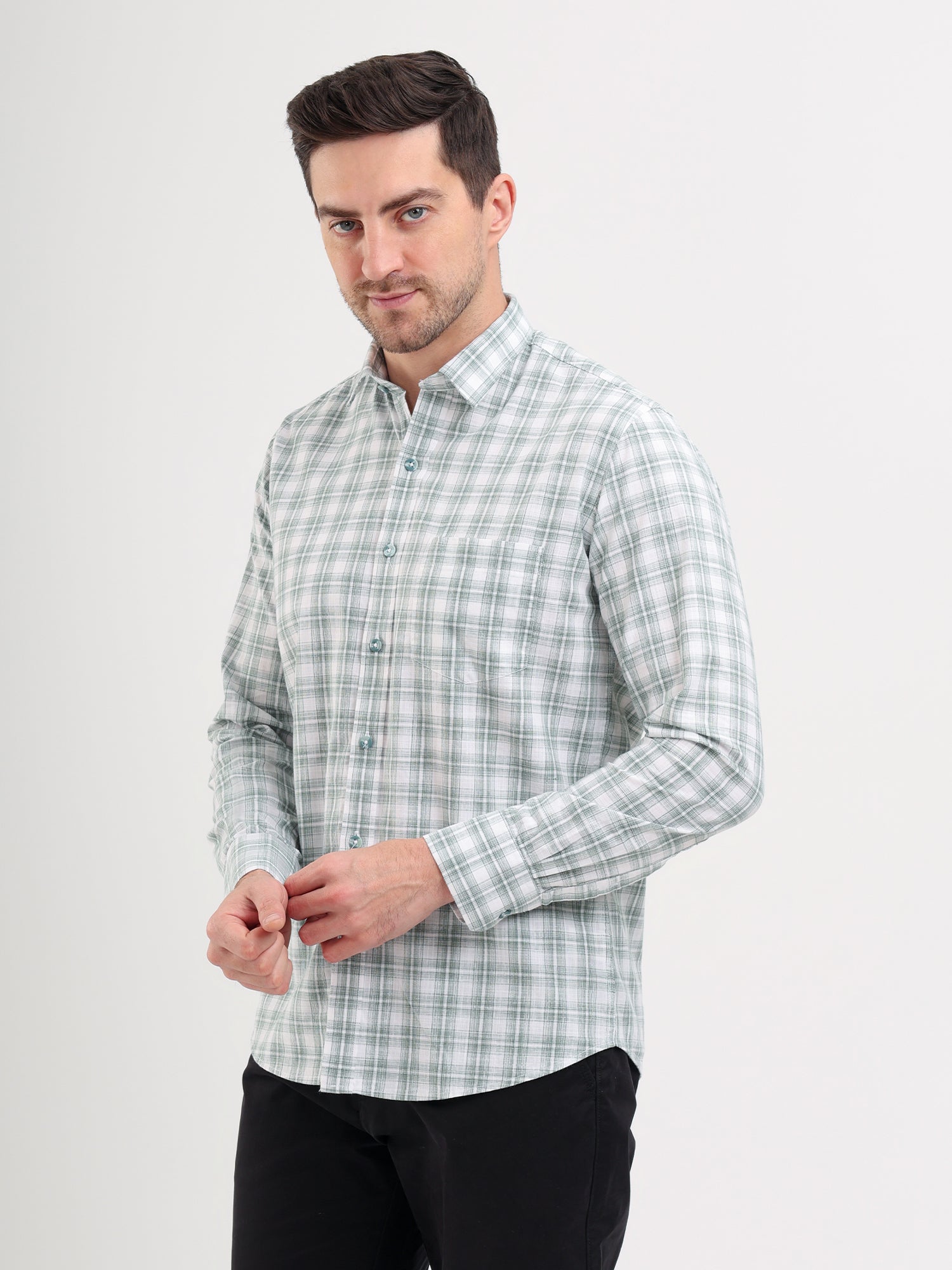 Sparky Solid Regular Fit Cotton Casual Shirt Full Sleeve | Summer Plus Size Green Color