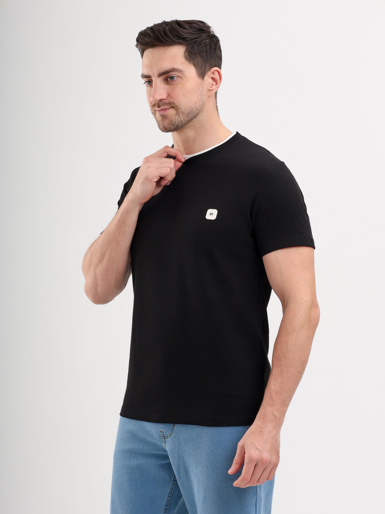 Sparky Solid Slim Fit Cotton Formal T-Shirt Half Sleeve | Summer Plus Size Black Color