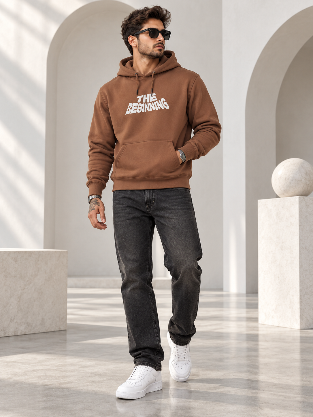 Brown Colour Regular Fit  Primium Hooded Sweatshirt