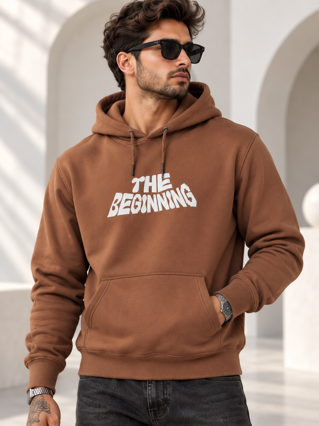 Brown Colour Regular Fit  Primium Hooded Sweatshirt