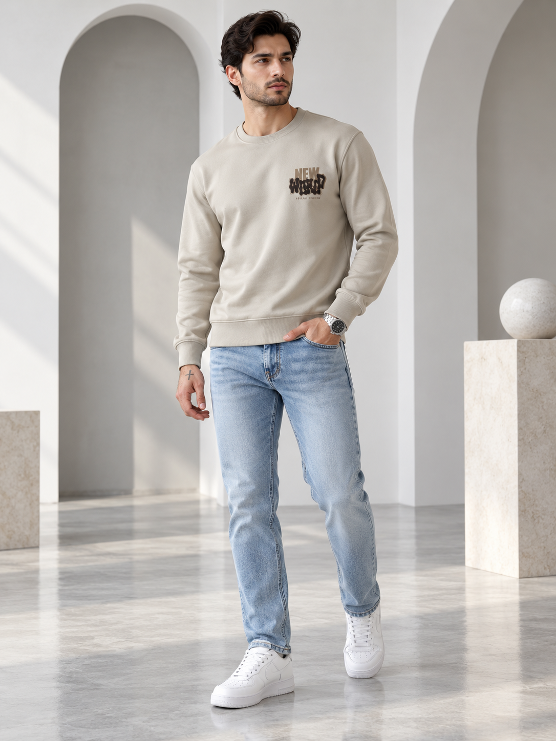 Beige Colour Regular Fit  Primium Sweatshirt