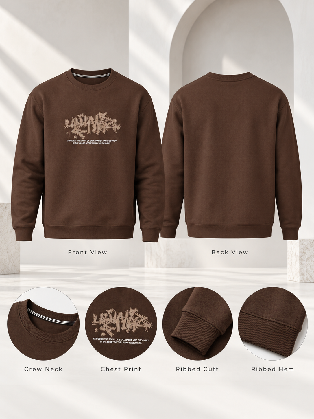 Men Brown Colour Round Neck Premium Sweatshirt