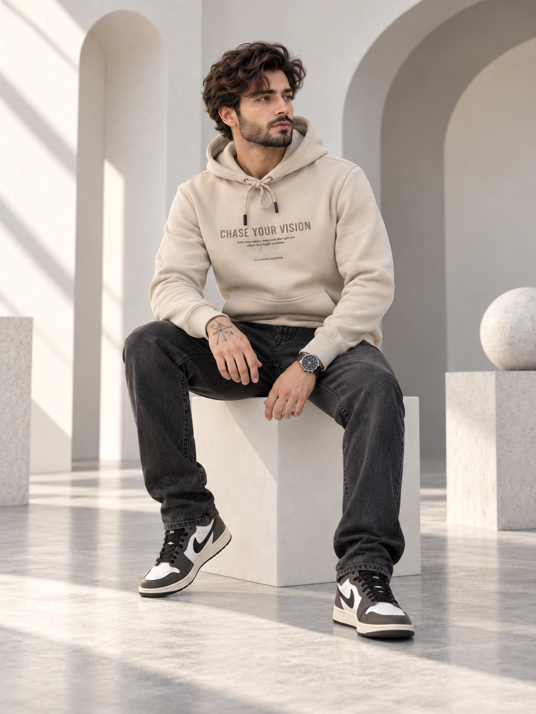 Beige Colour Regular Fit  Primium Hooded Sweatshirt