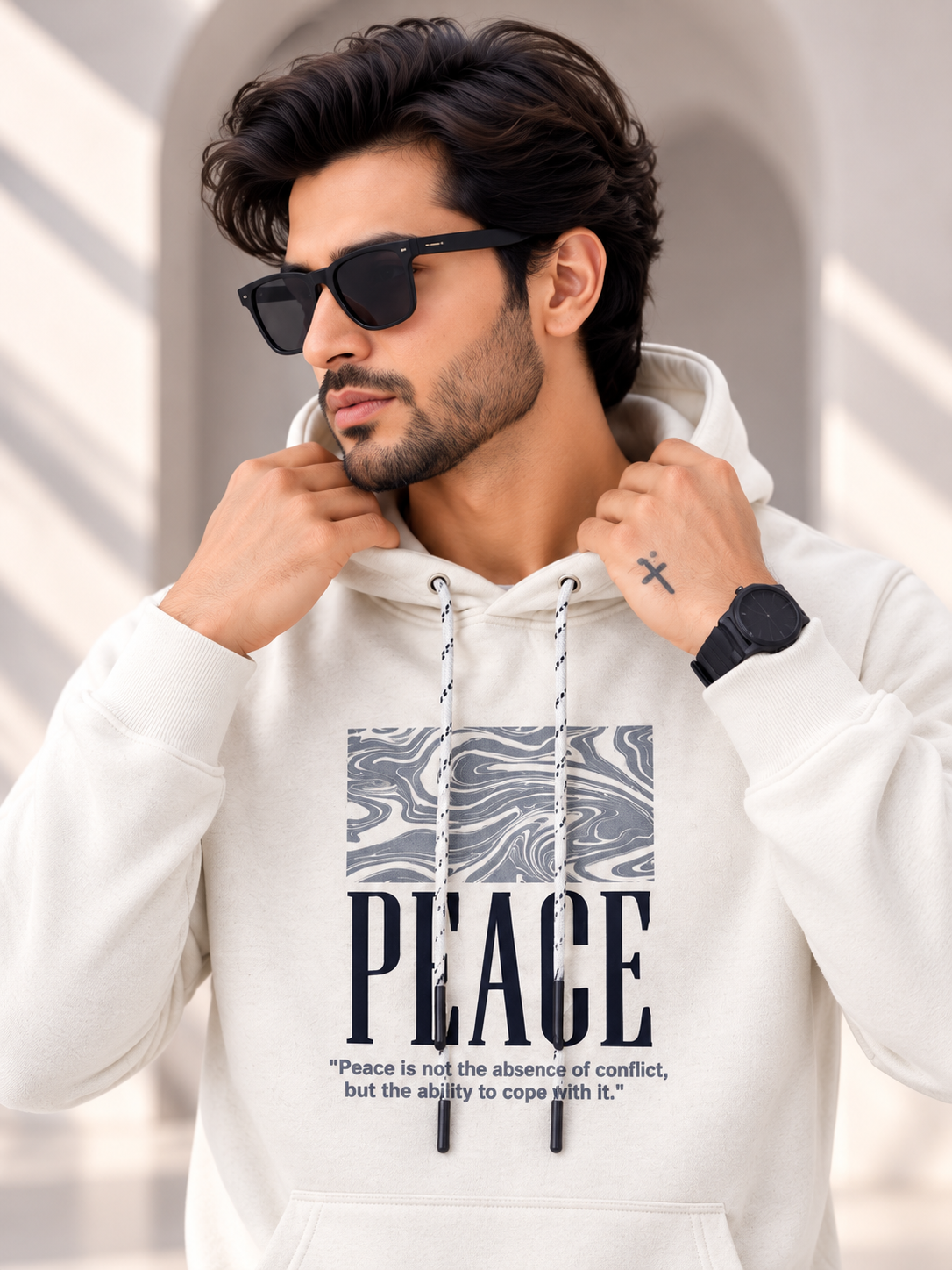 White Colour Regular Fit  Primium Hooded Sweatshirt