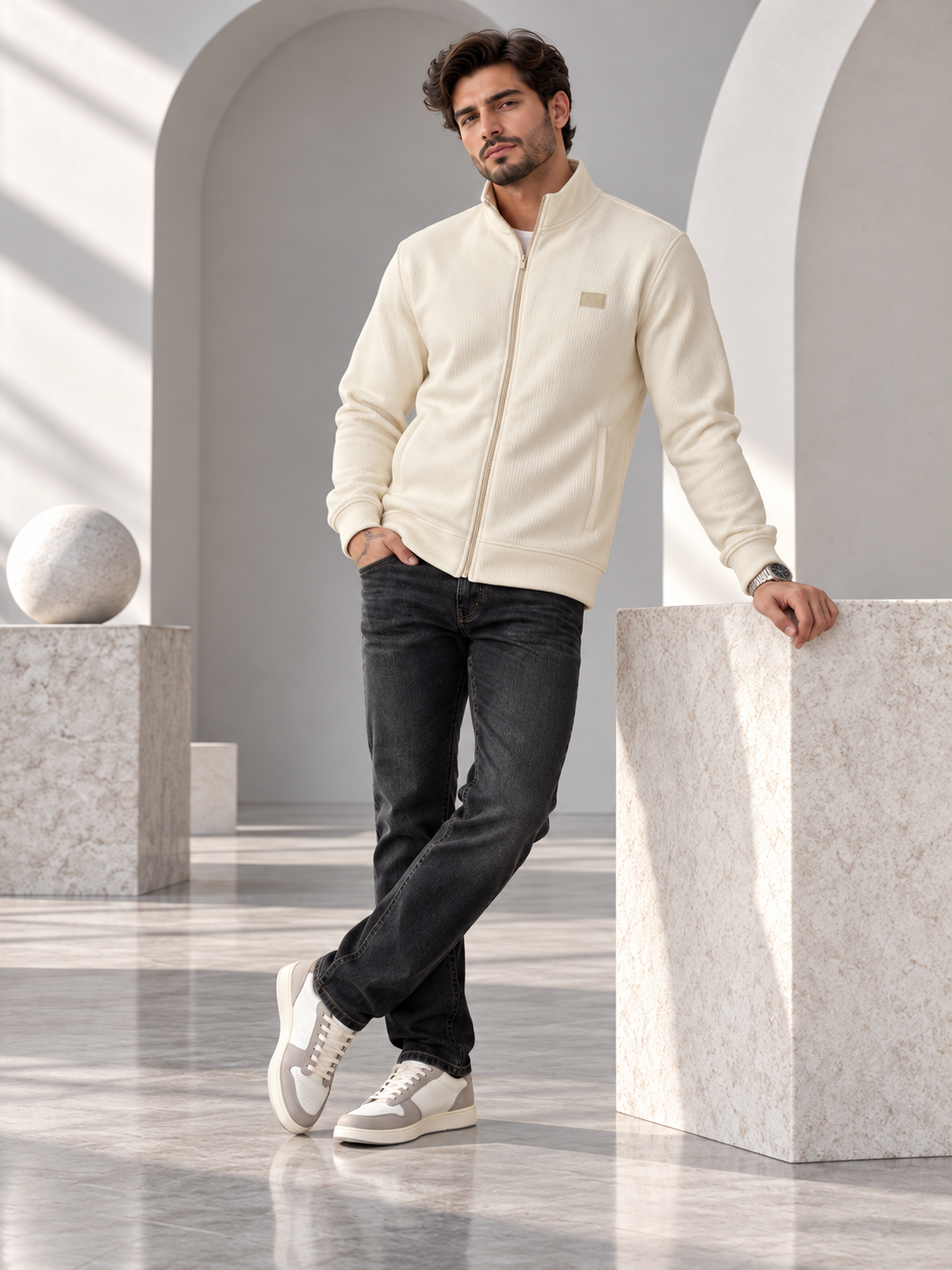 Men's Solid Full Sleeves & Full Zipper Plain Sweatshirt