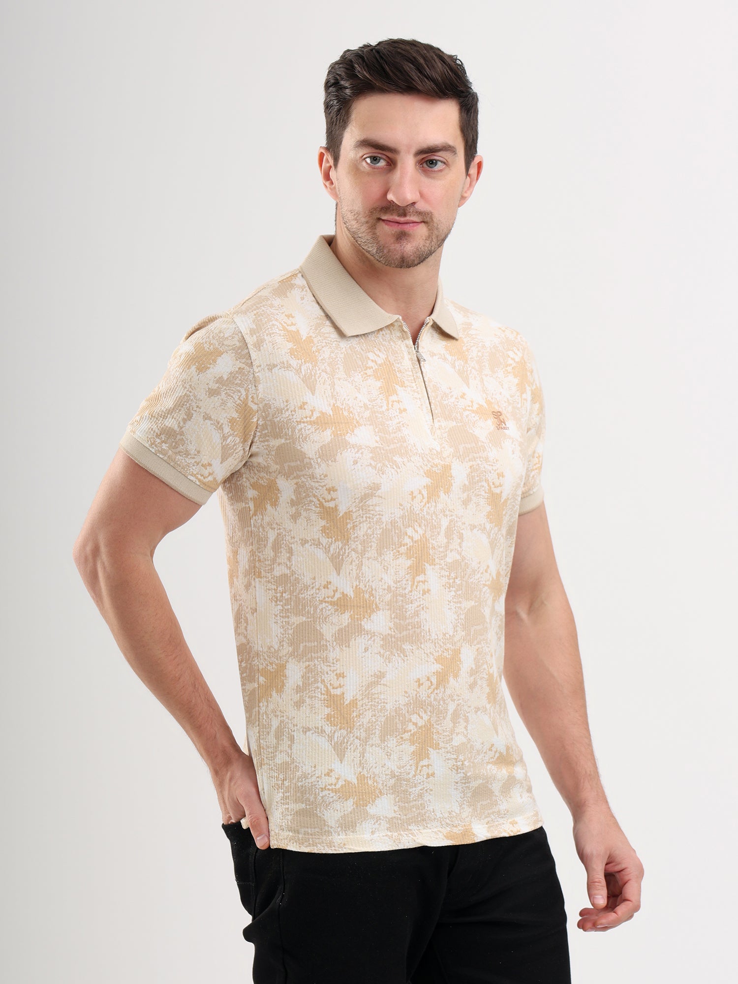 Sparky Solid Slim Fit Cotton Formal Polo Tshirt Half Sleeve | Summer Plus Size Beige Color