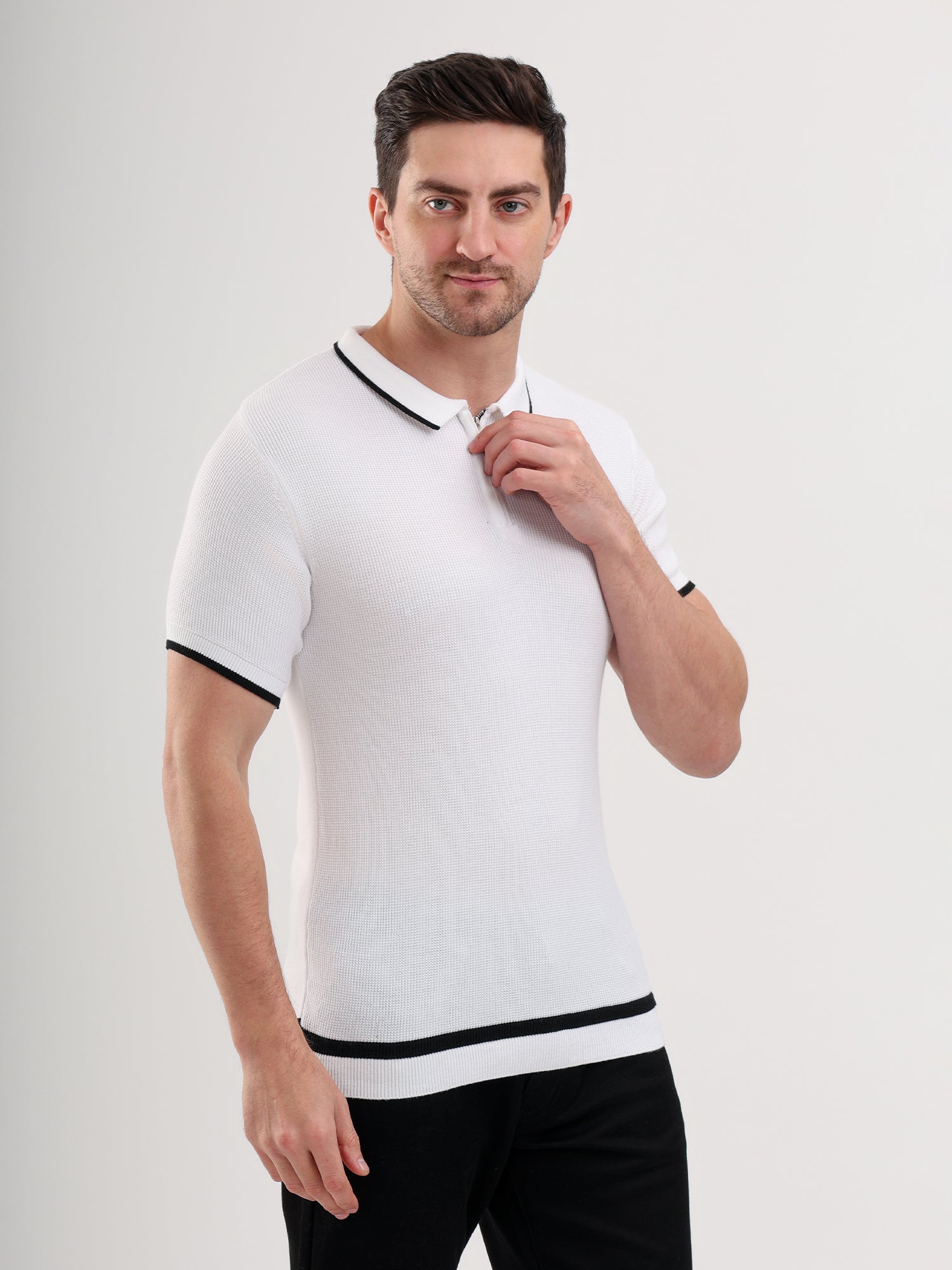 Sparky Solid Slim Fit Cotton Formal Polo Tshirt Half Sleeve | Summer Plus Size White Color