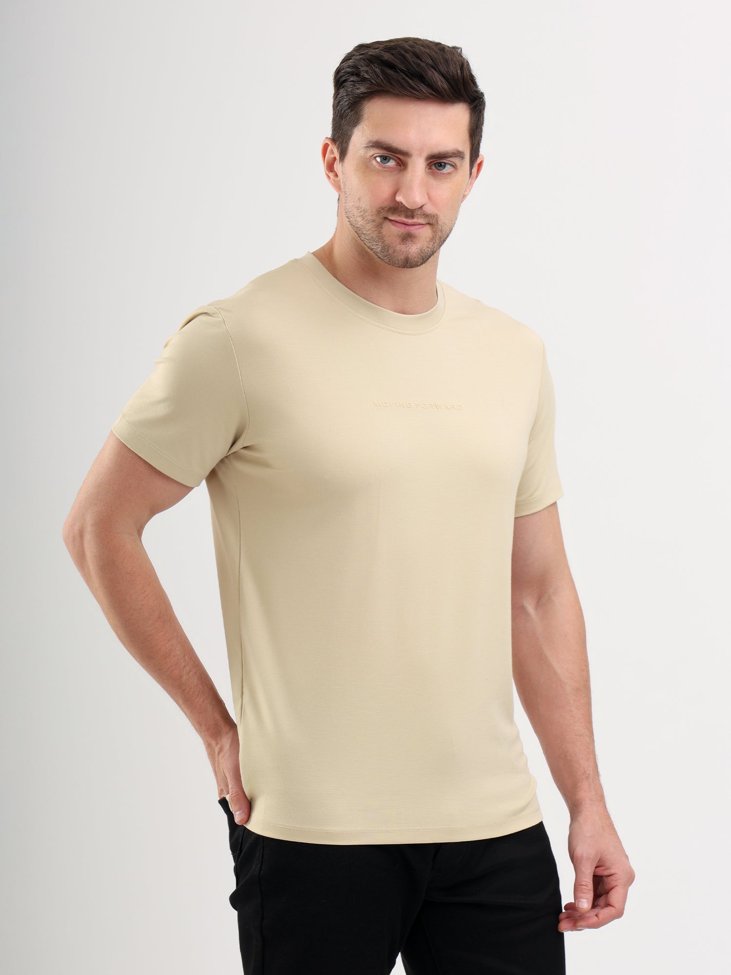 Sparky Solid Slim Fit Cotton Formal T-Shirt Half Sleeve | Summer Plus Size Beige Color