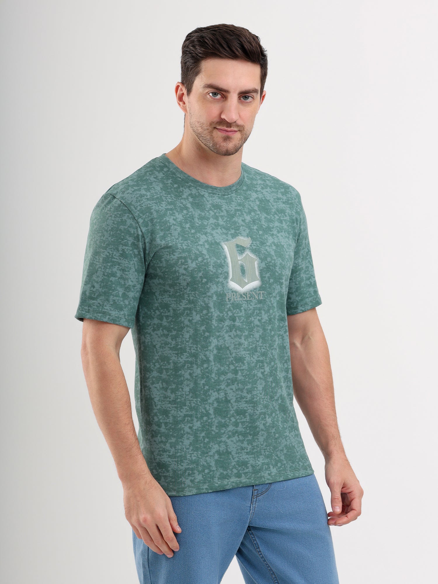Sparky Solid Slim Fit Cotton Formal T-Shirt Half Sleeve | Summer Plus Size Green Color