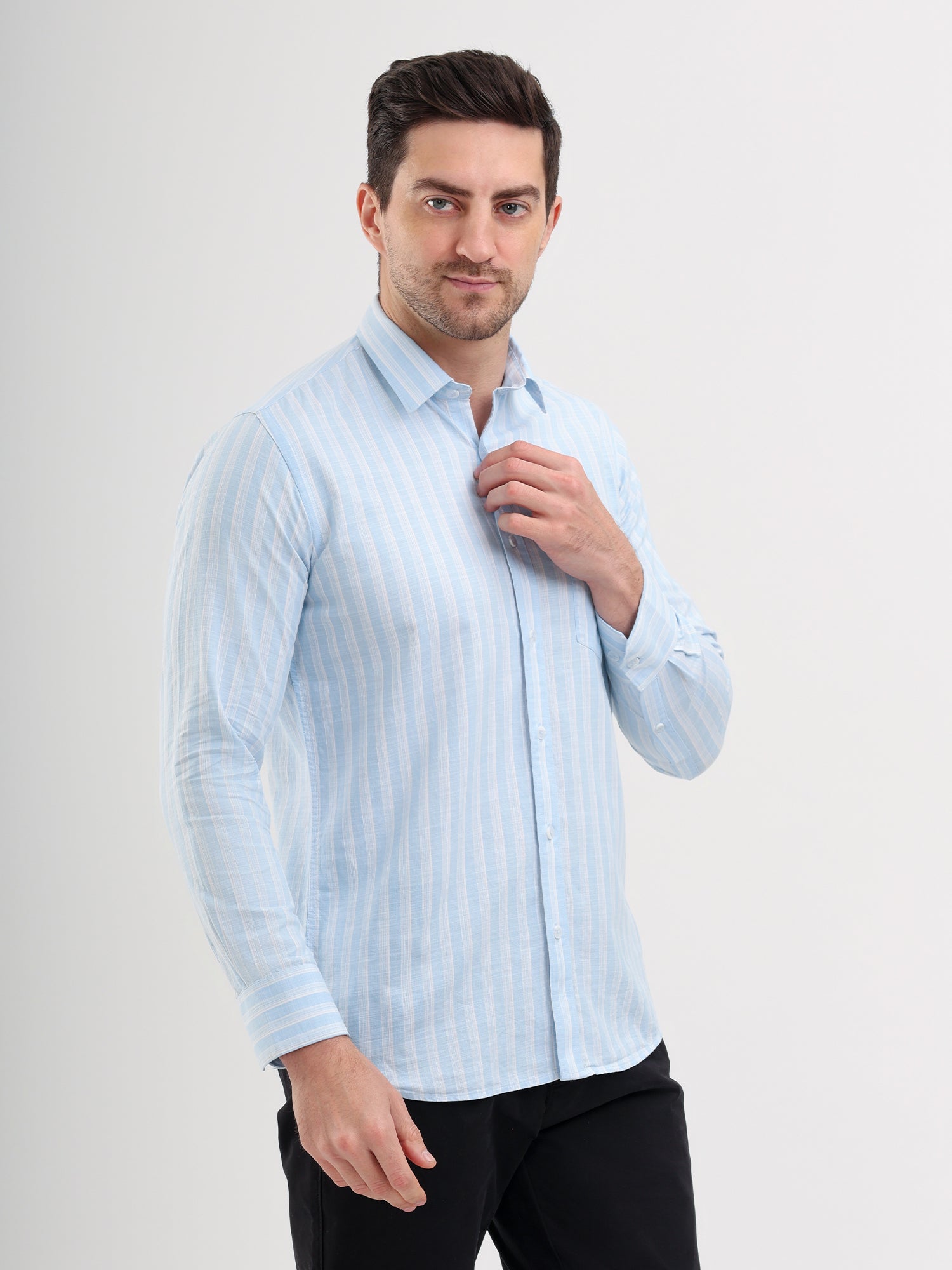 Sparky Solid Regular Fit Cotton Casual Shirt Full Sleeve | Summer Plus Size Sky Color