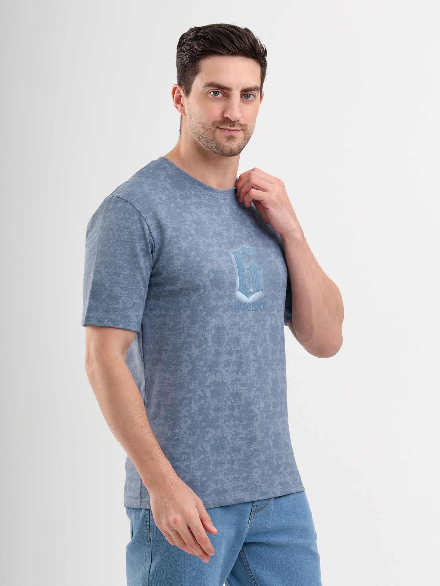 Sparky Solid Slim Fit Cotton Formal T-Shirt Half Sleeve | Summer Plus Size Blue Color