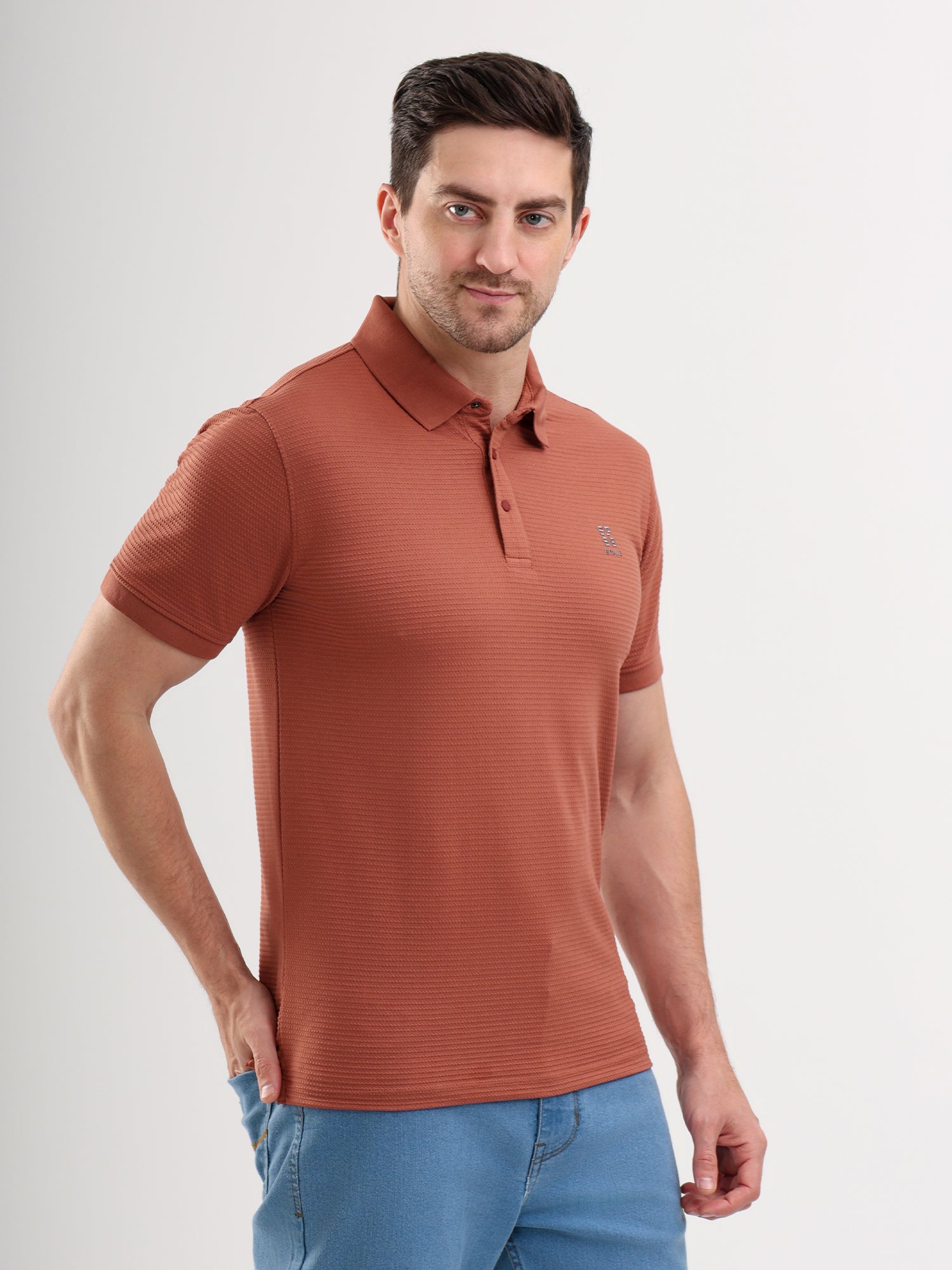 Sparky Solid Slim Fit Cotton Formal Polo Tshirt Half Sleeve | Summer Plus Size Rust Color