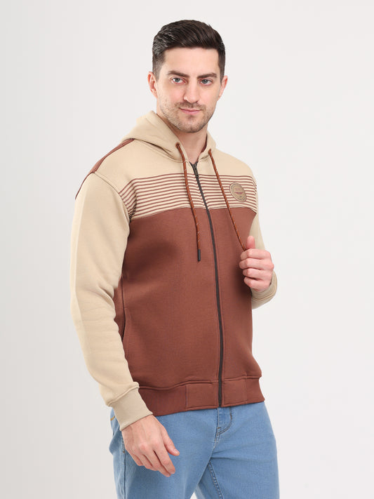 Men's Brown Solid Full Sleeves Hoodies