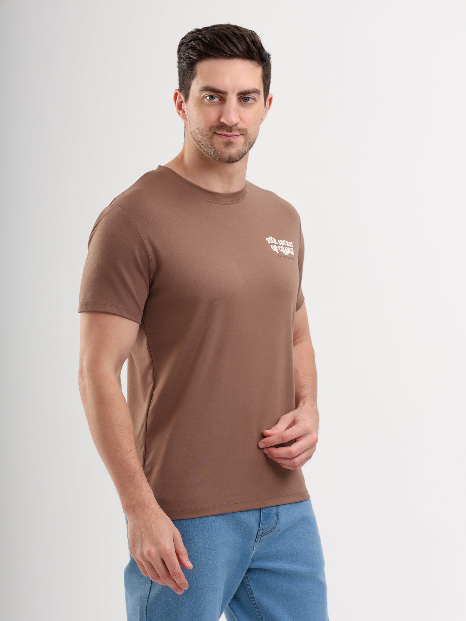 Sparky Solid Slim Fit Cotton Formal T-Shirt Half Sleeve | Summer Plus Size Brown Color