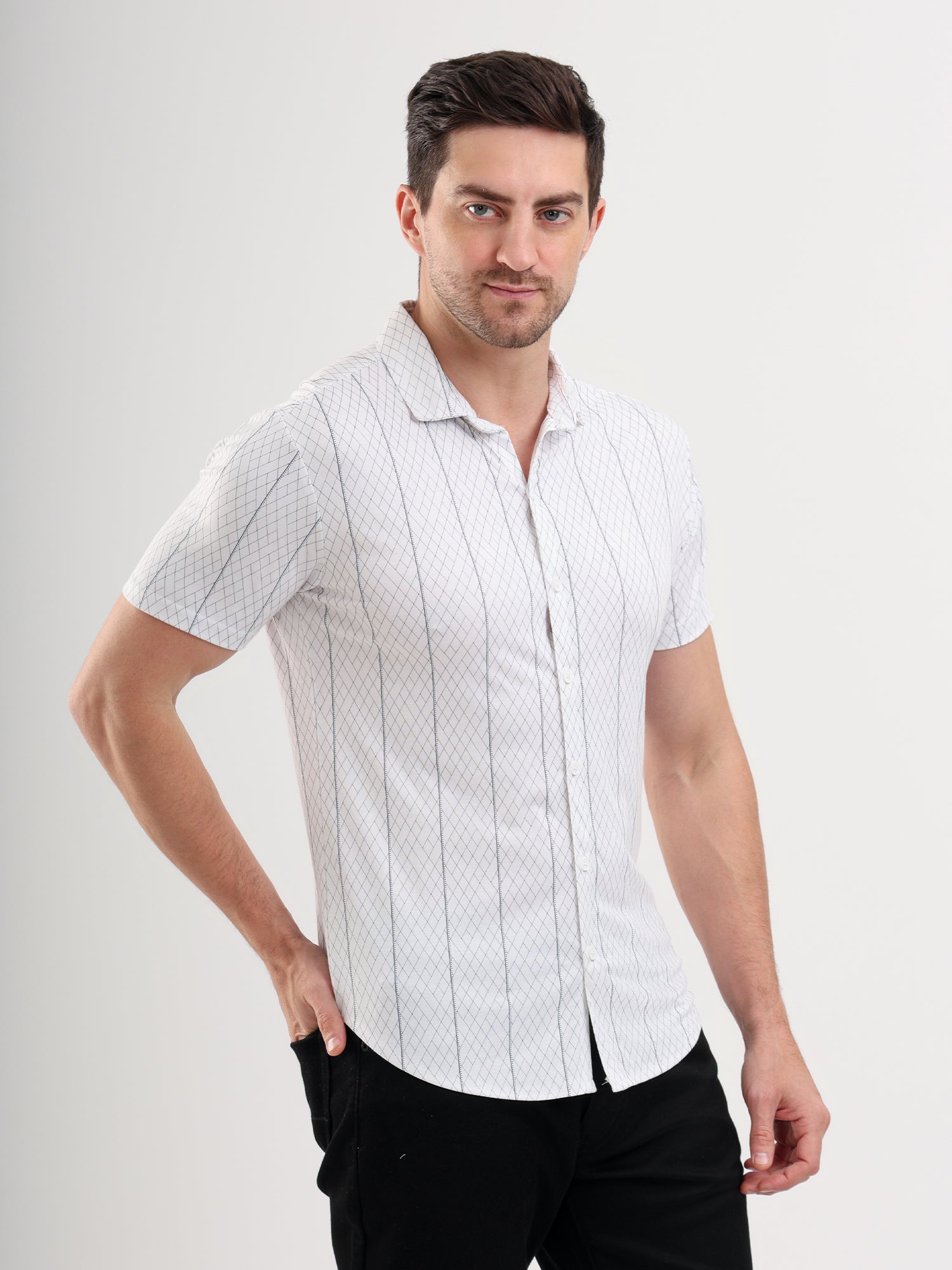 Sparky Solid Slim Fit Cotton Casual Shirt Half Sleeve | Summer Plus Size White Color