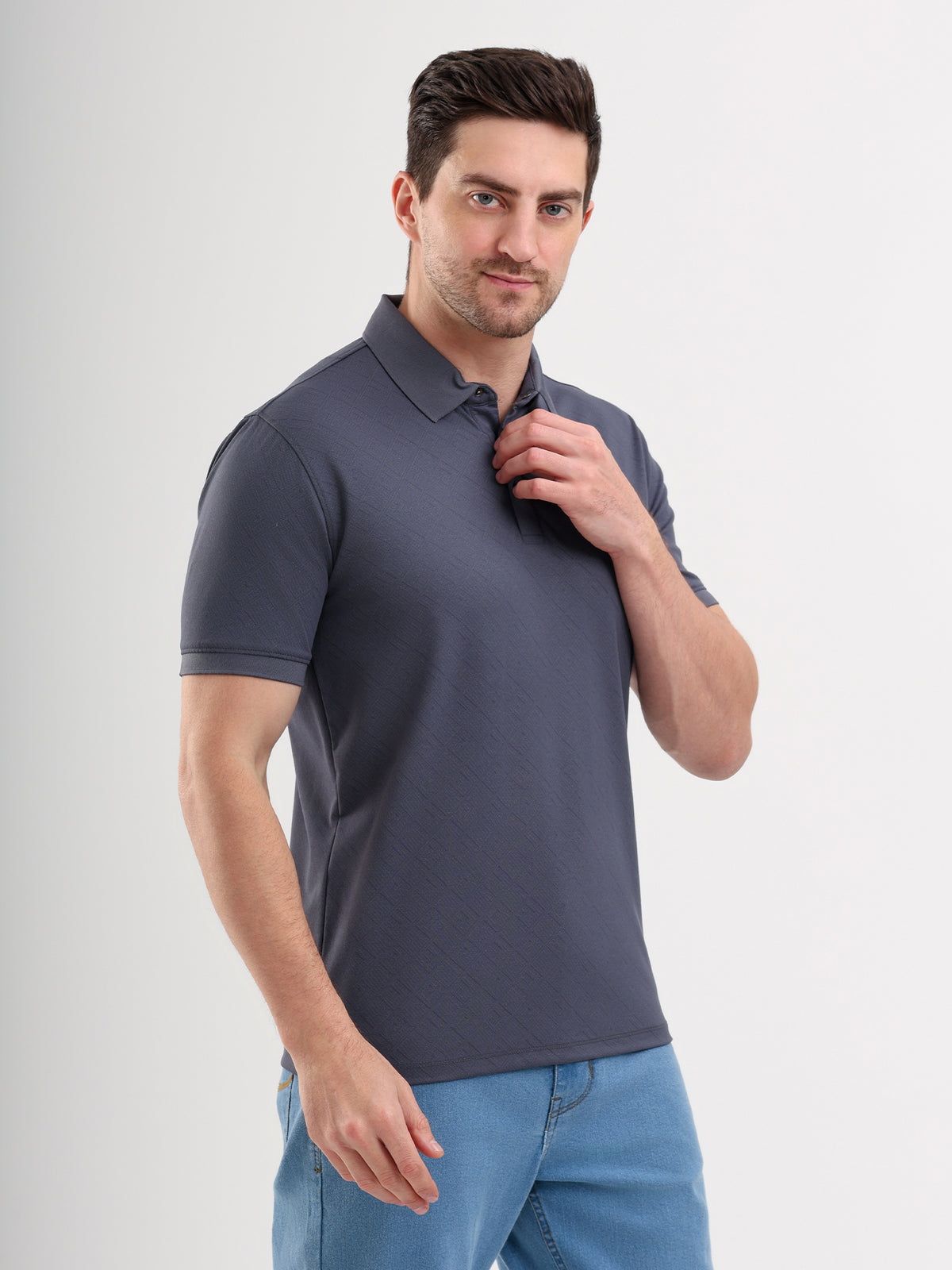 Sparky Solid Slim Fit Cotton Formal Polo Tshirt Half Sleeve | Summer Plus Size Grey Color