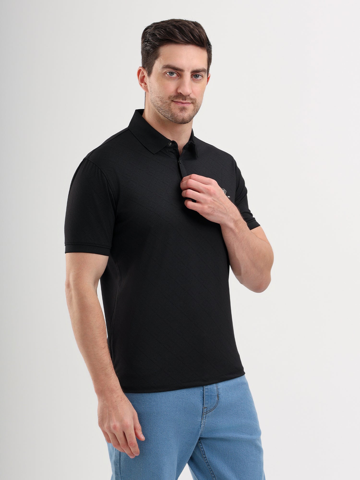 Sparky Solid Slim Fit Cotton Formal Polo Tshirt Half Sleeve | Summer Plus Size Black Color