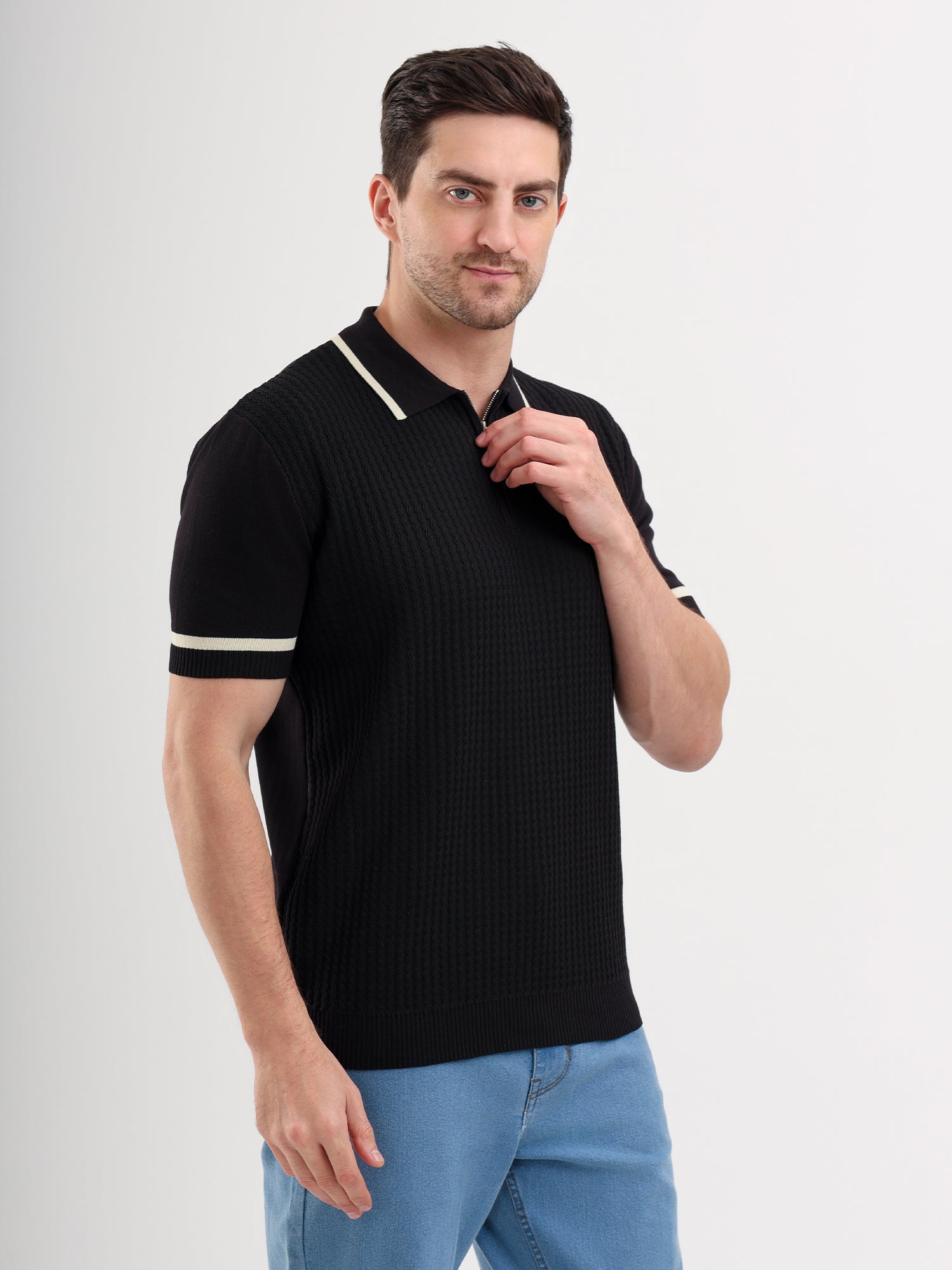 Sparky Solid Slim Fit Cotton Formal Polo Tshirt Half Sleeve | Summer Plus Size Black Color