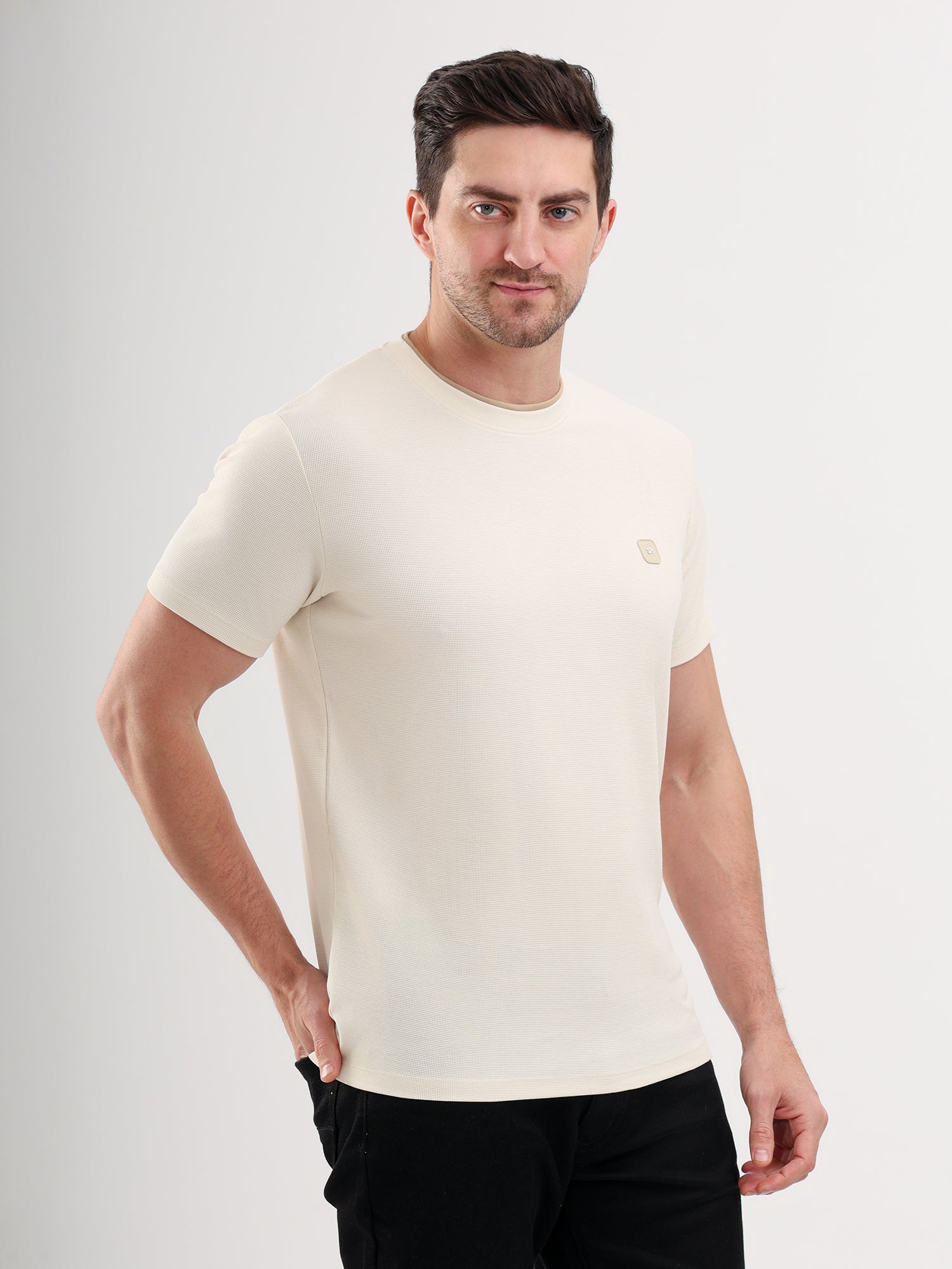 Sparky Solid Slim Fit Cotton Formal T-Shirt Half Sleeve | Summer Plus Size Cream Color