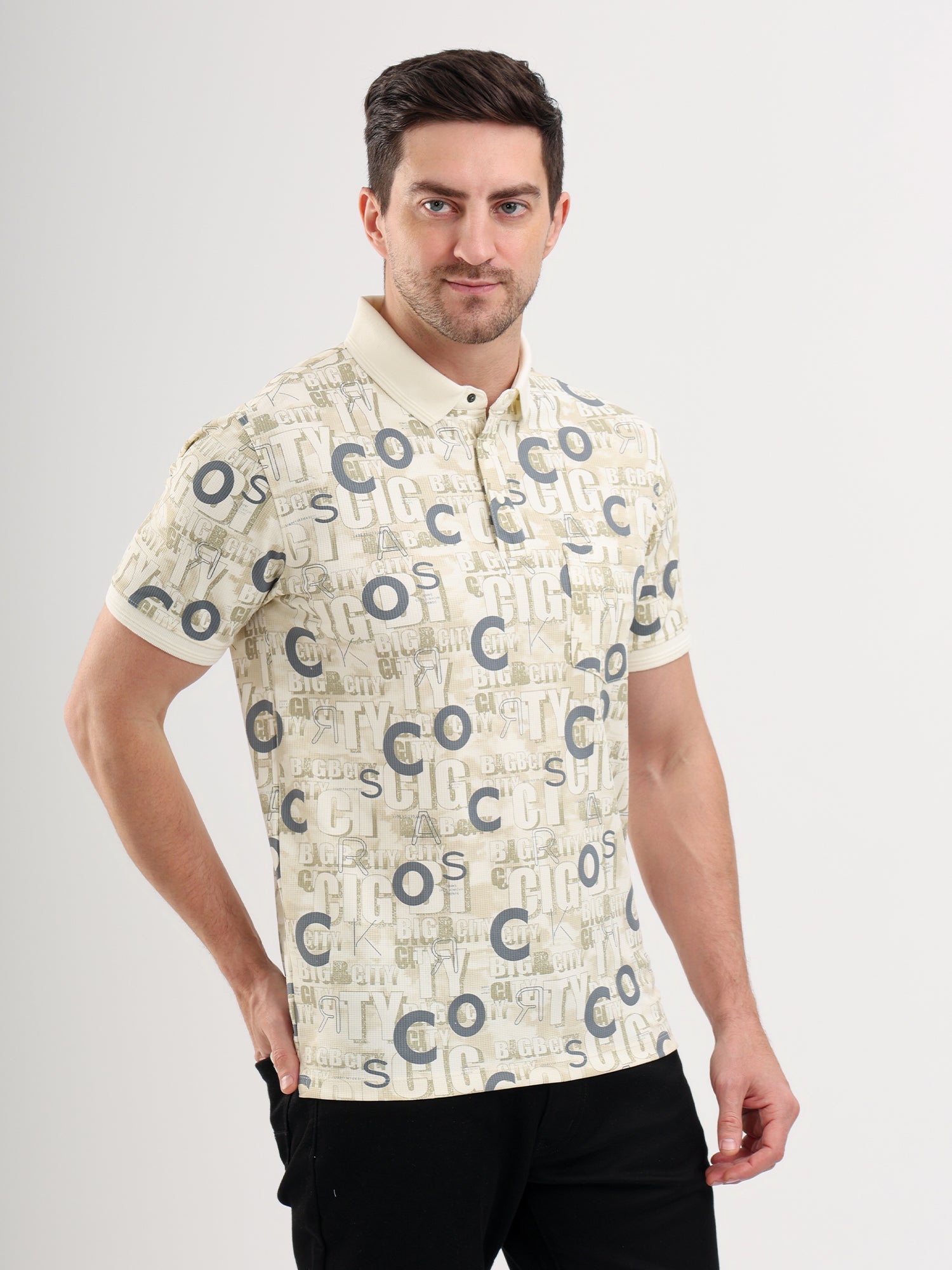 Sparky Solid Slim Fit Cotton Formal Polo Tshirt Half Sleeve | Summer Plus Size Cream Color