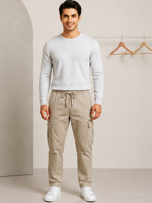 SPARKY Men Fawn Slim Fit Cargo Trousers | Stylish Casual Jogger Pants