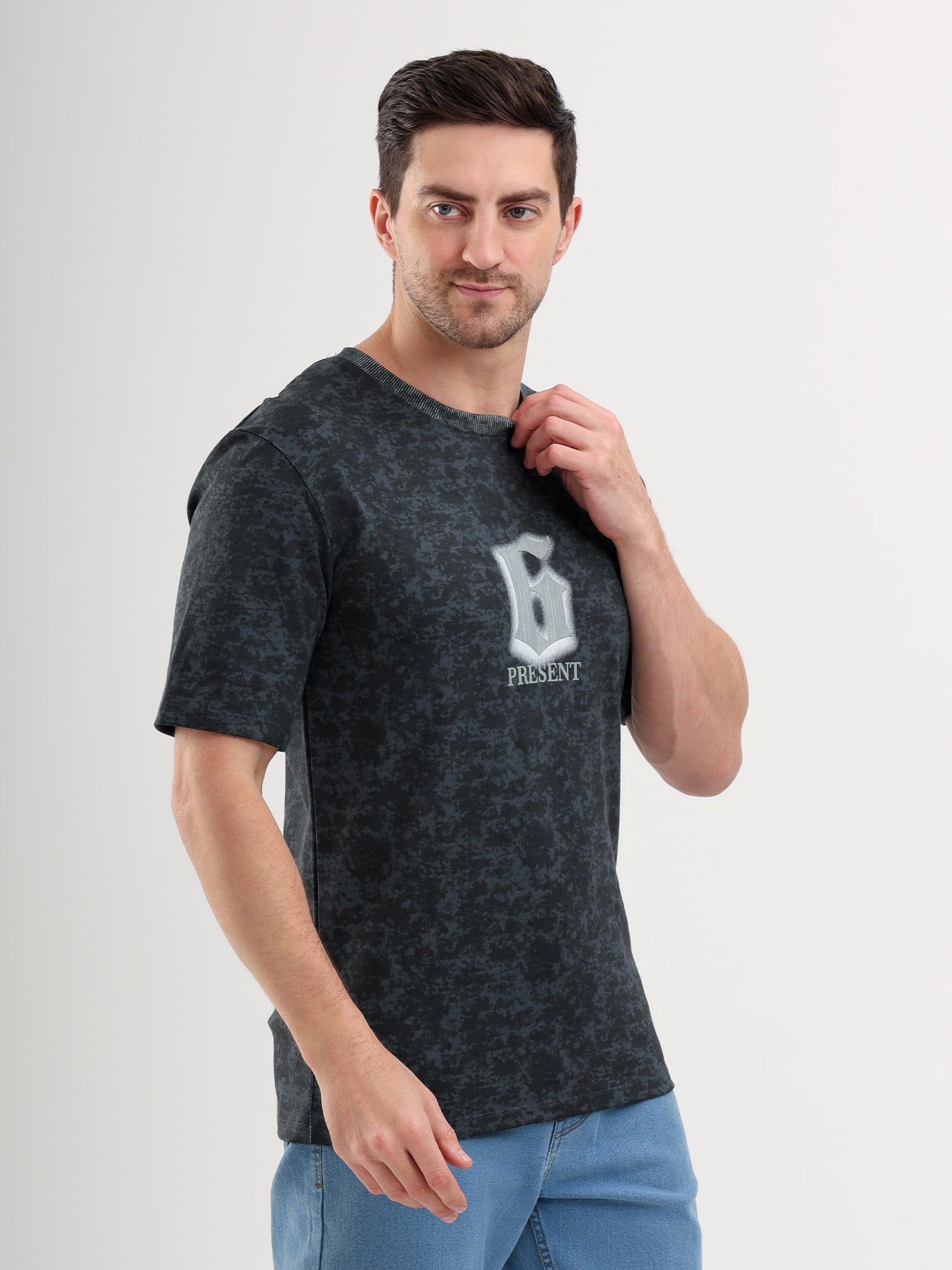 Sparky Solid Slim Fit Cotton Formal T-Shirt Half Sleeve | Summer Plus Size Black Color