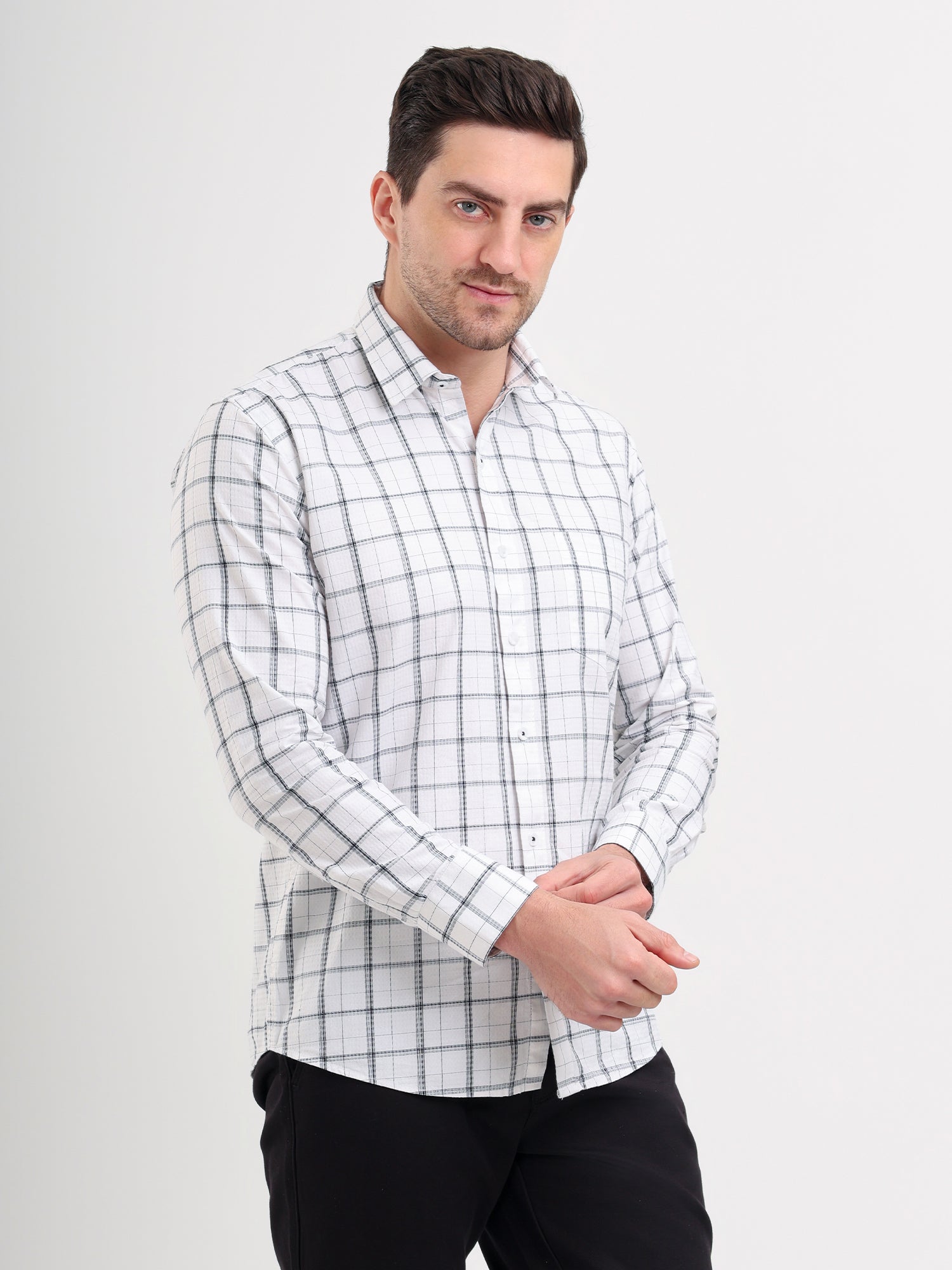 Sparky Solid Regular Fitcotton Casual Shirt Full Sleeve | Summer Plus Size White Color
