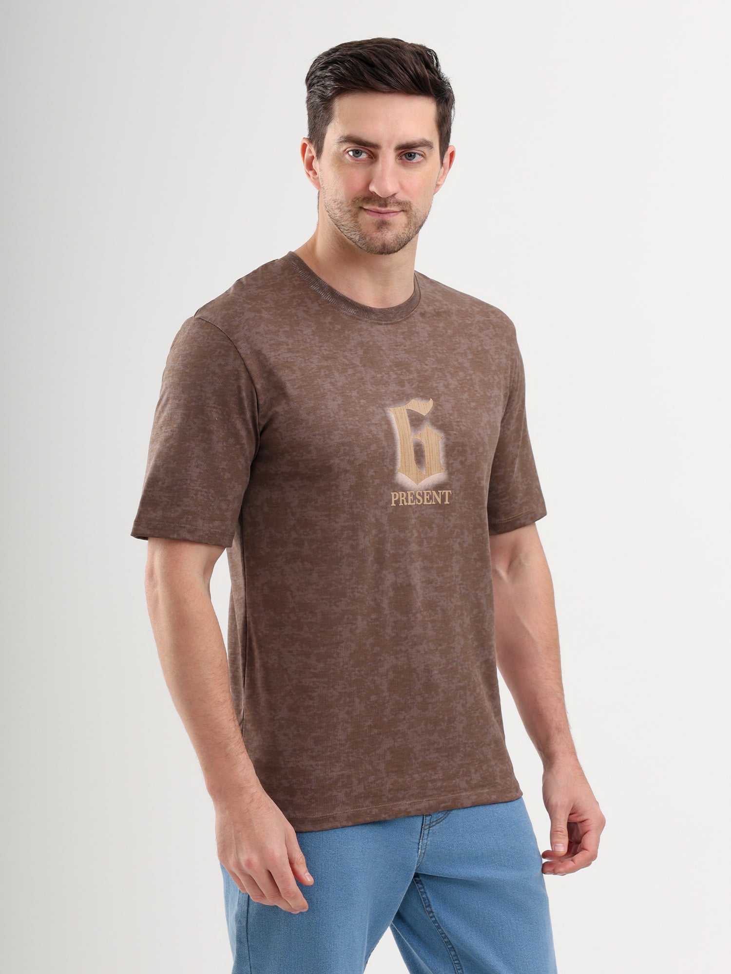 Sparky Solid Slim Fit Cotton Formal T-Shirt Half Sleeve | Summer Plus Size Brown Color