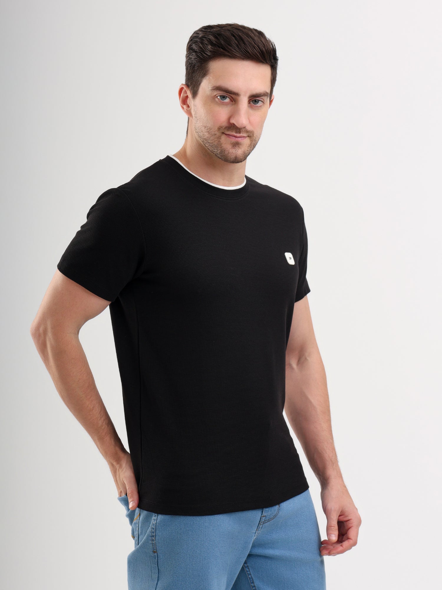 Sparky Solid Slim Fit Cotton Formal T-Shirt Half Sleeve | Summer Plus Size Black Color