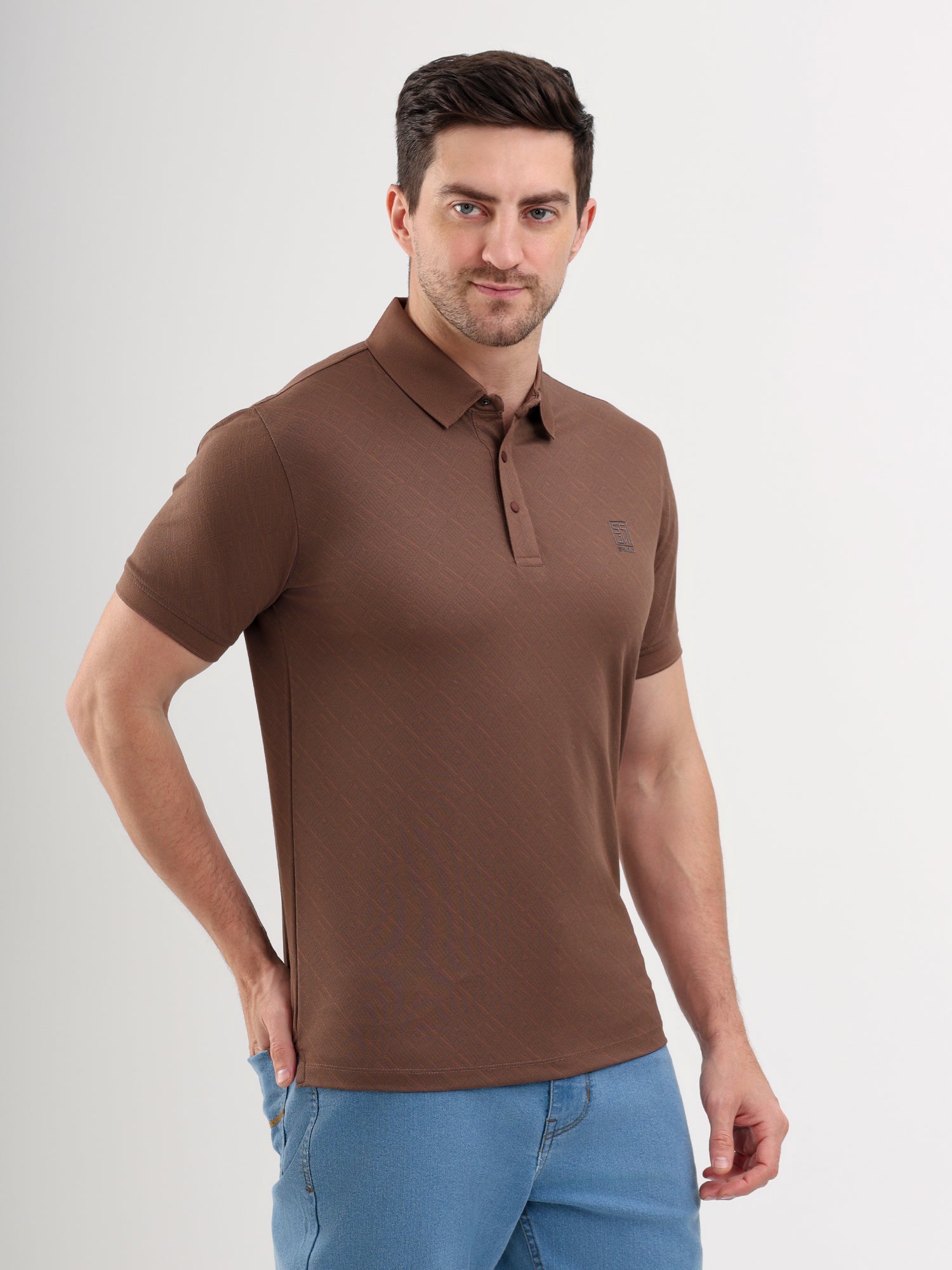 Sparky Solid Slim Fit Cotton Formal Polo Tshirt Half Sleeve | Summer Plus Size Brown Color