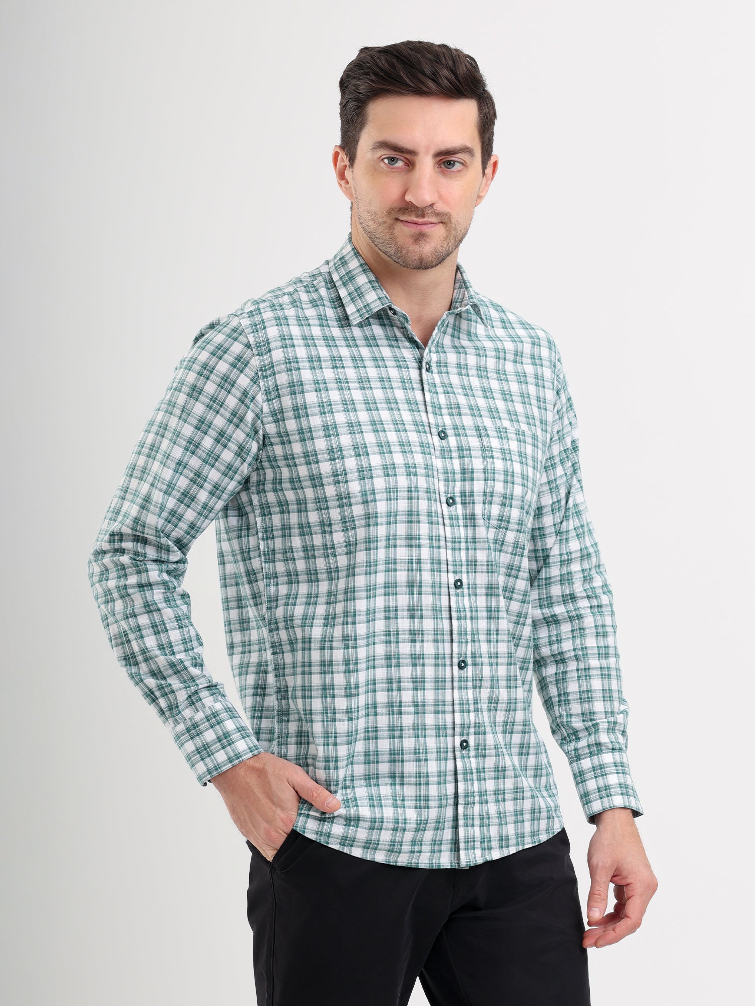 Sparky Solid Regular Fit Cotton Casual Shirt Full Sleeve | Summer Plus Size Green Color