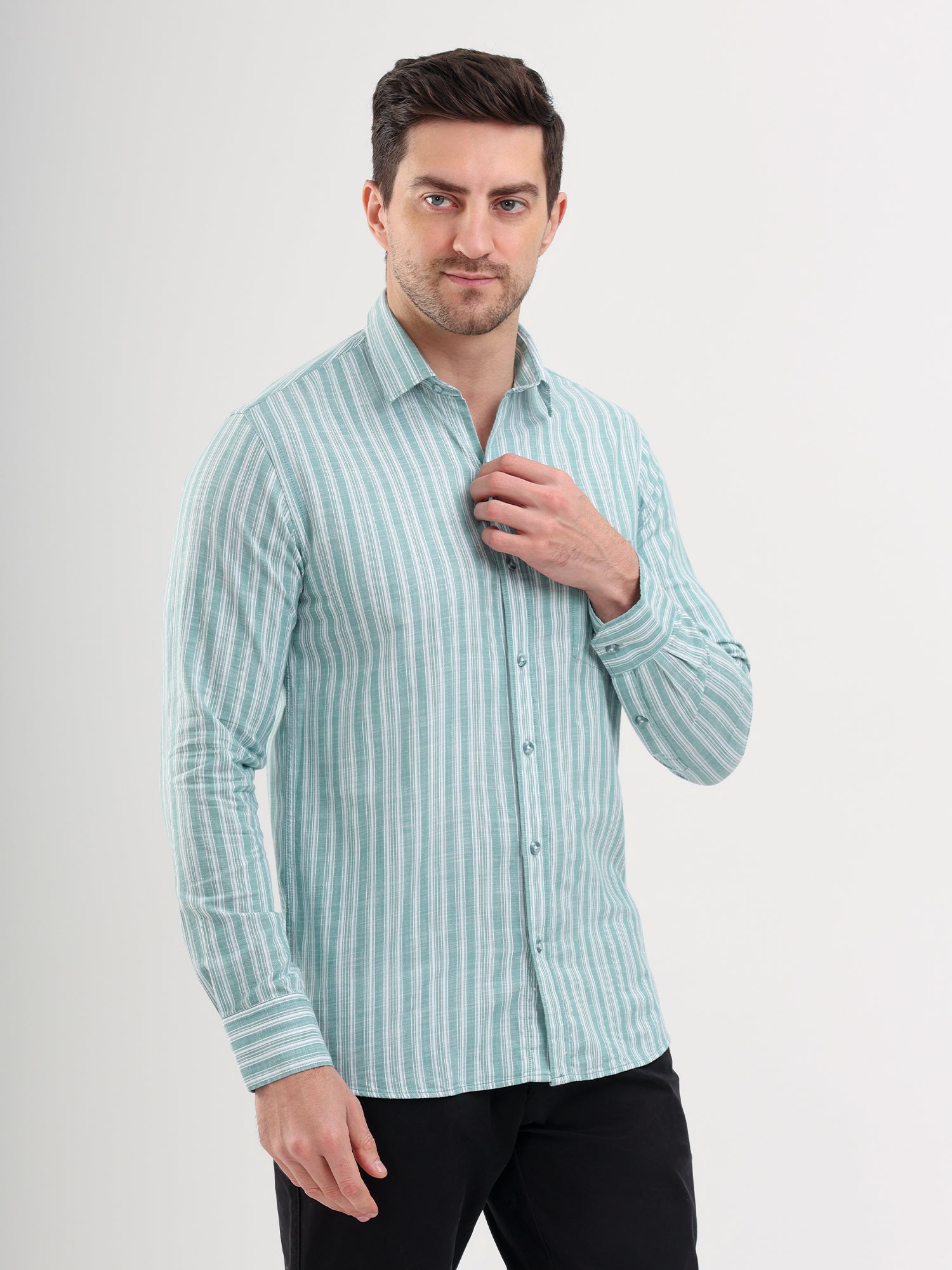Sparky Solid Regular Fit Cotton Casual Shirt Full Sleeve | Summer Plus Size Green Color